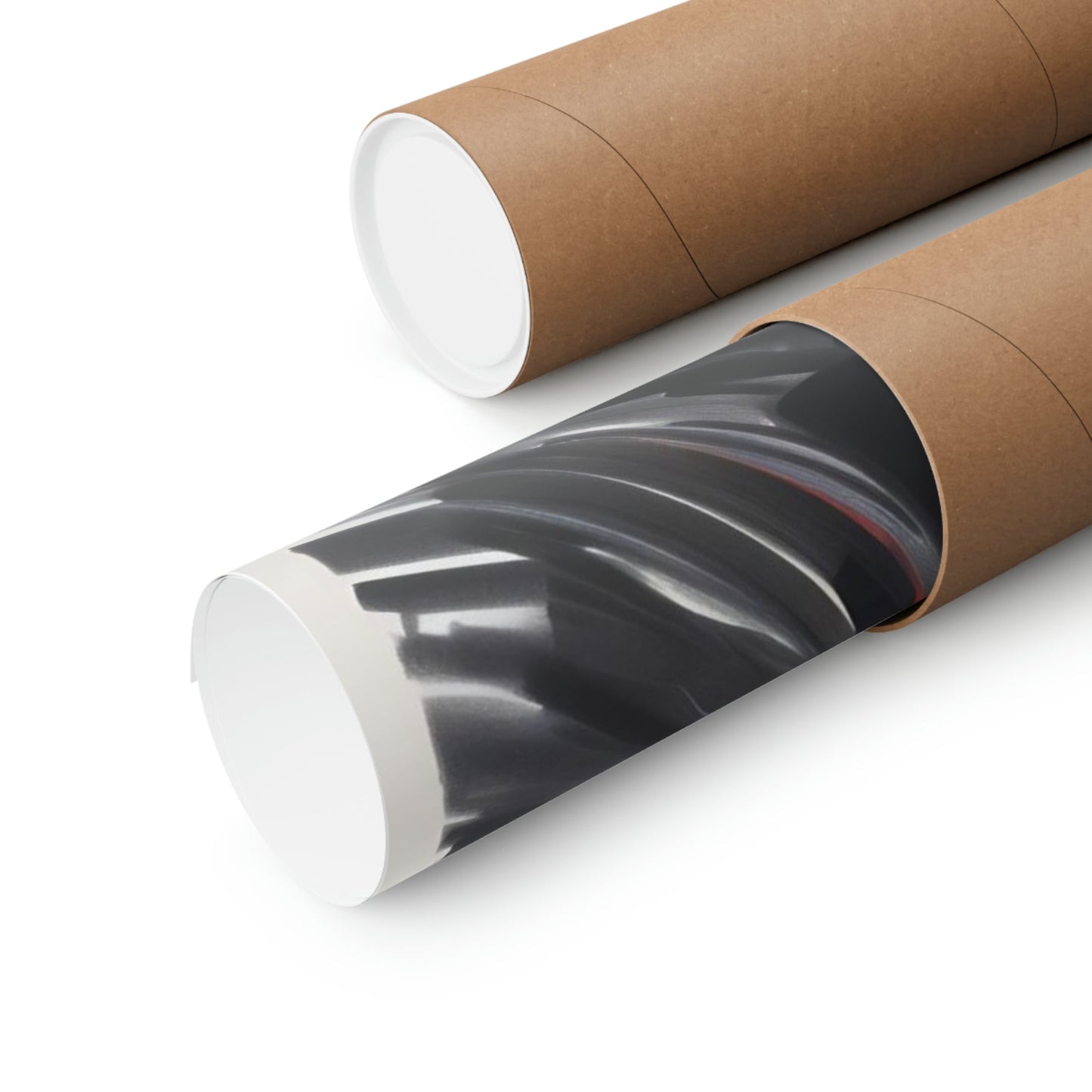 Two rolls of brown paper with black and white stripes