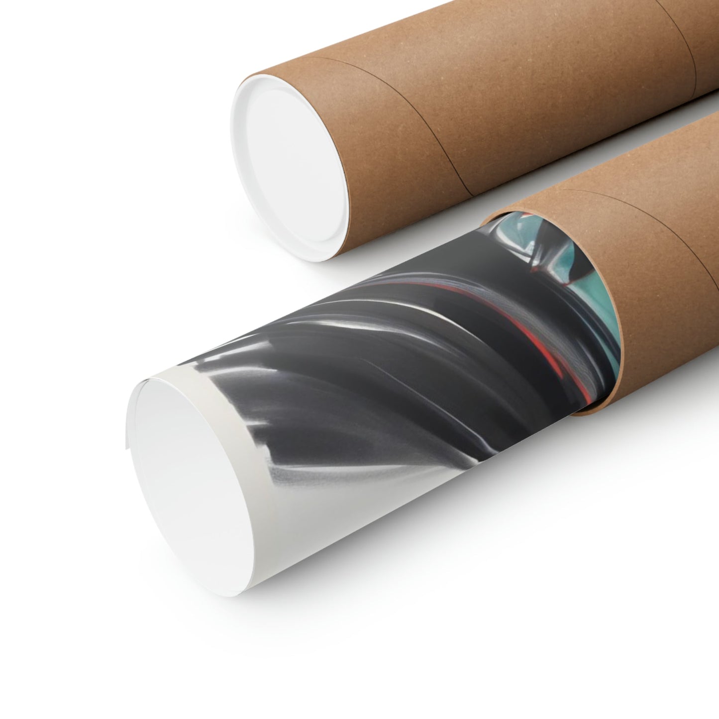 Two rolls of brown paper with black and white designs
