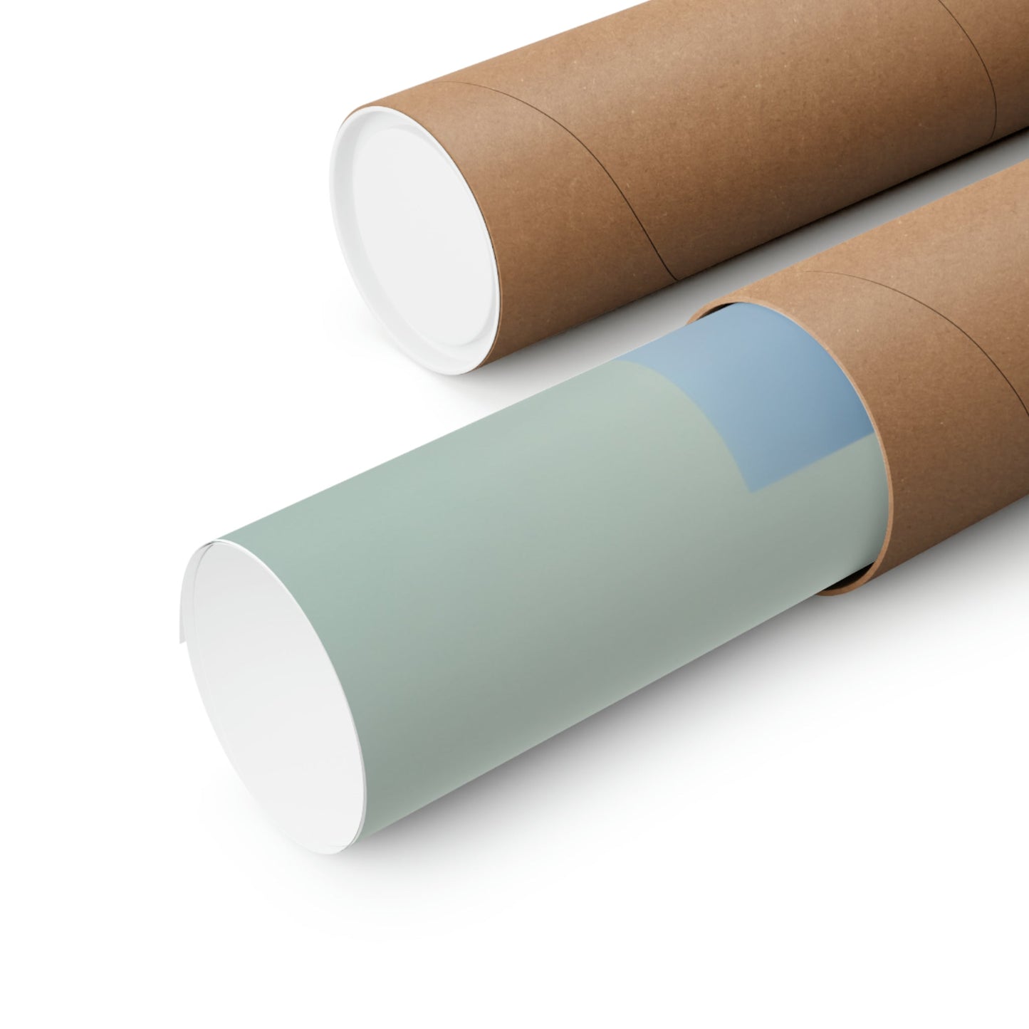 Cardboard mailing tubes with one partially unwrapped to reveal a colored surface underneath.