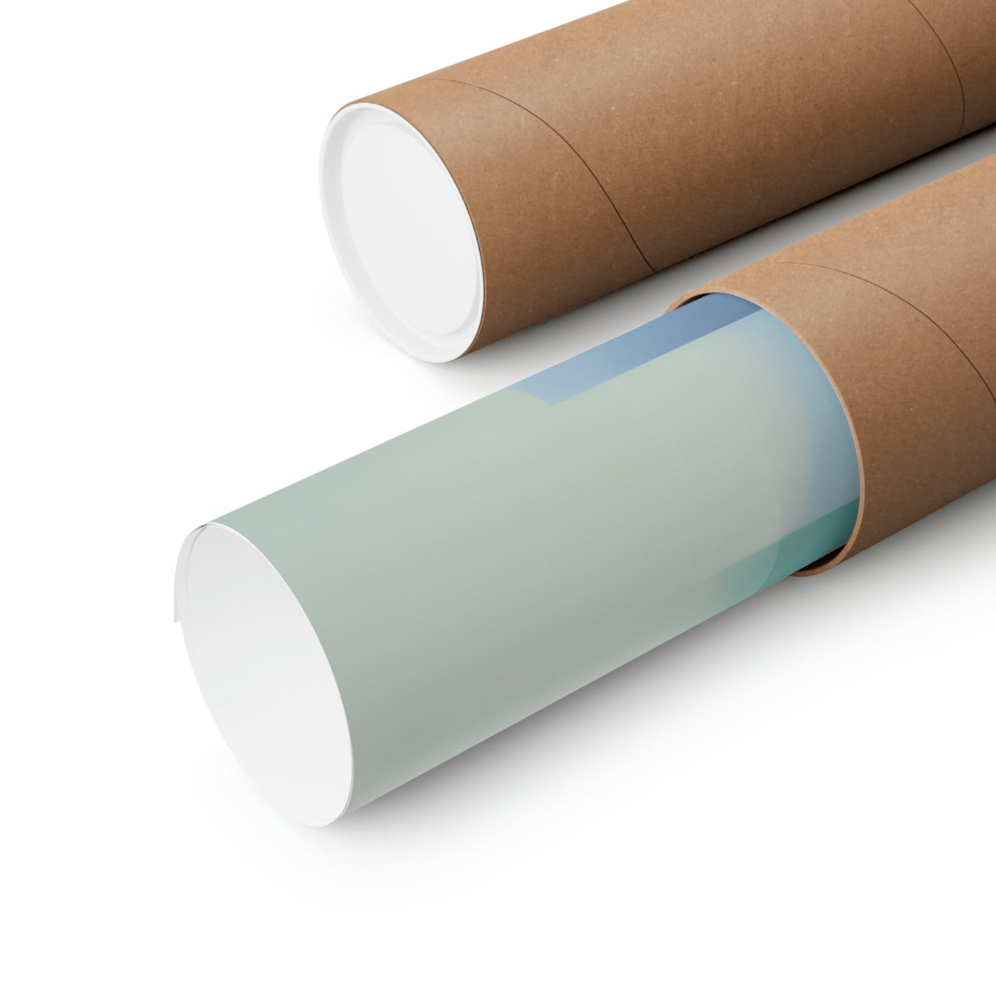 Cardboard mailing tubes with one showing a light blue interior lining.