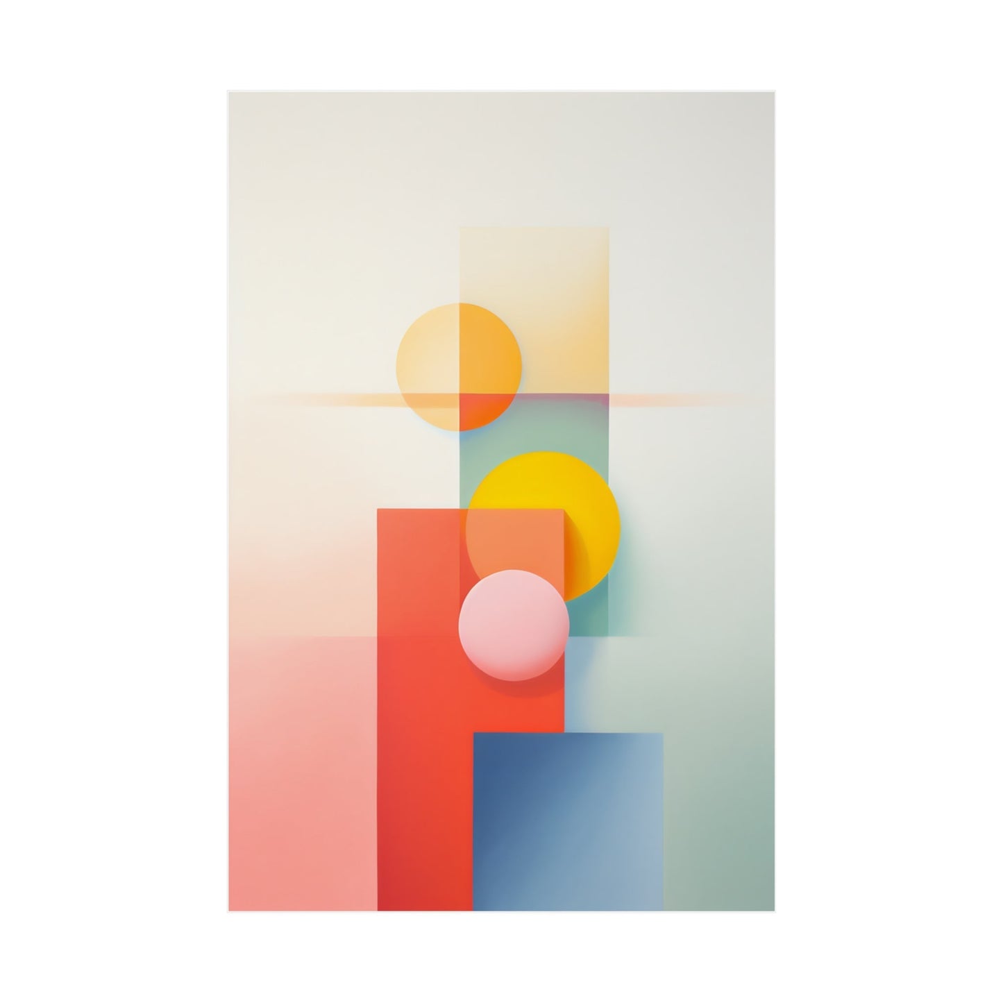 Abstract geometric composition featuring overlapping shapes and soft gradient colors.