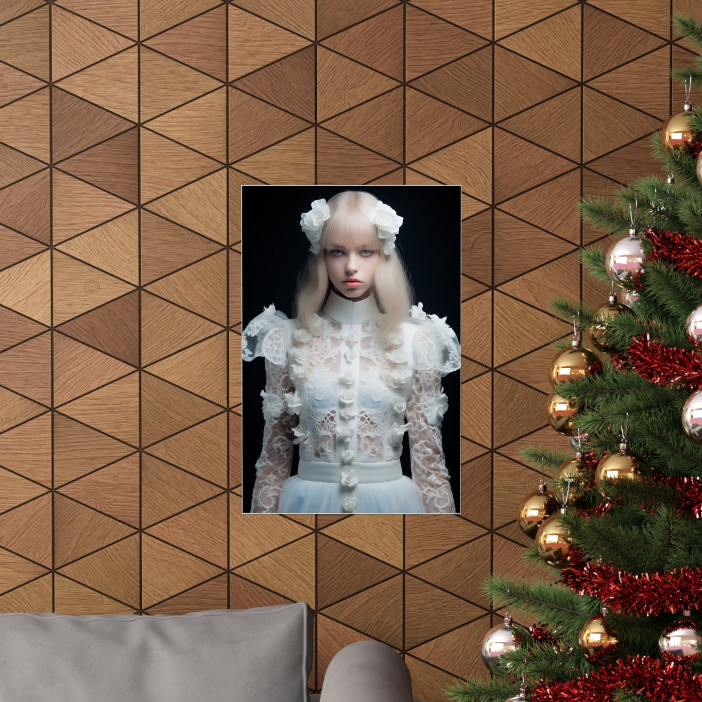 A christmas tree with a picture of a girl
