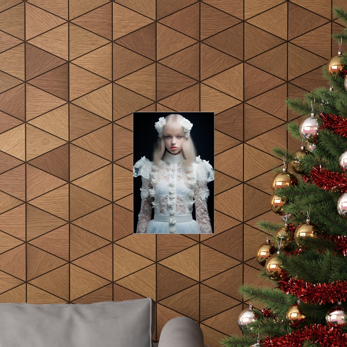 A christmas tree with a picture of a girl