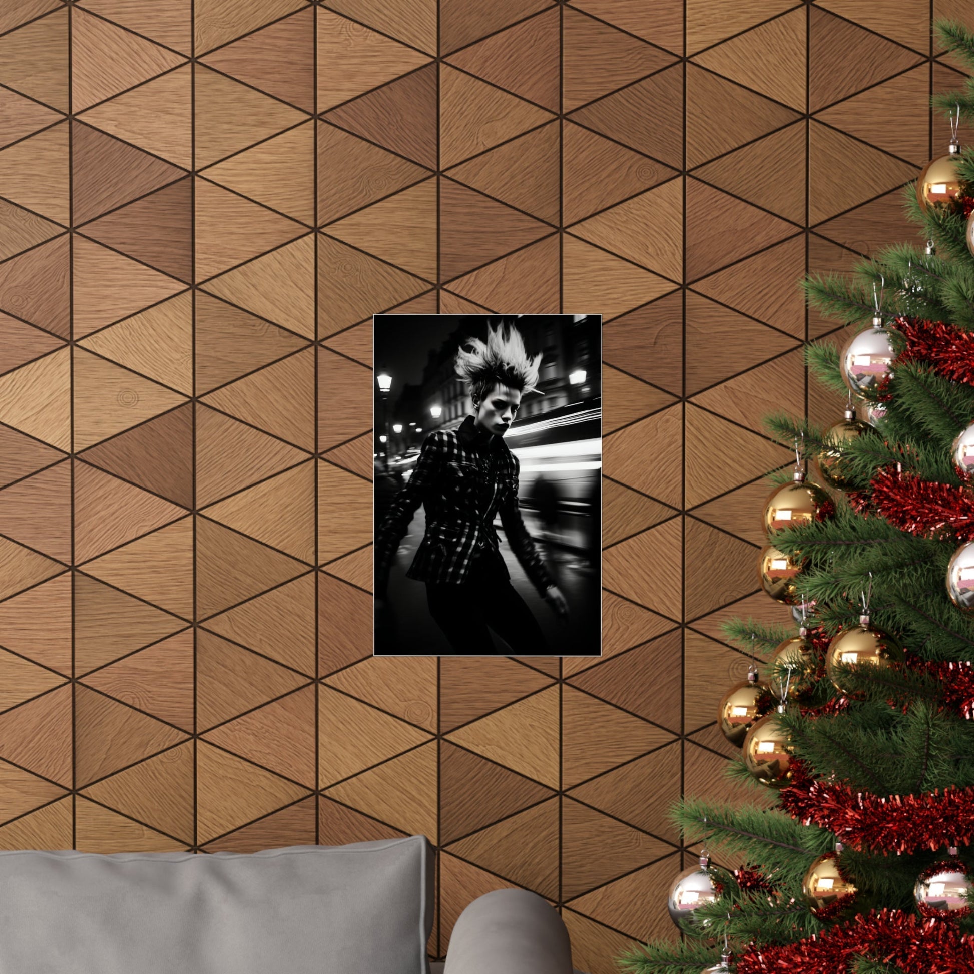 A christmas tree with a picture of a woman