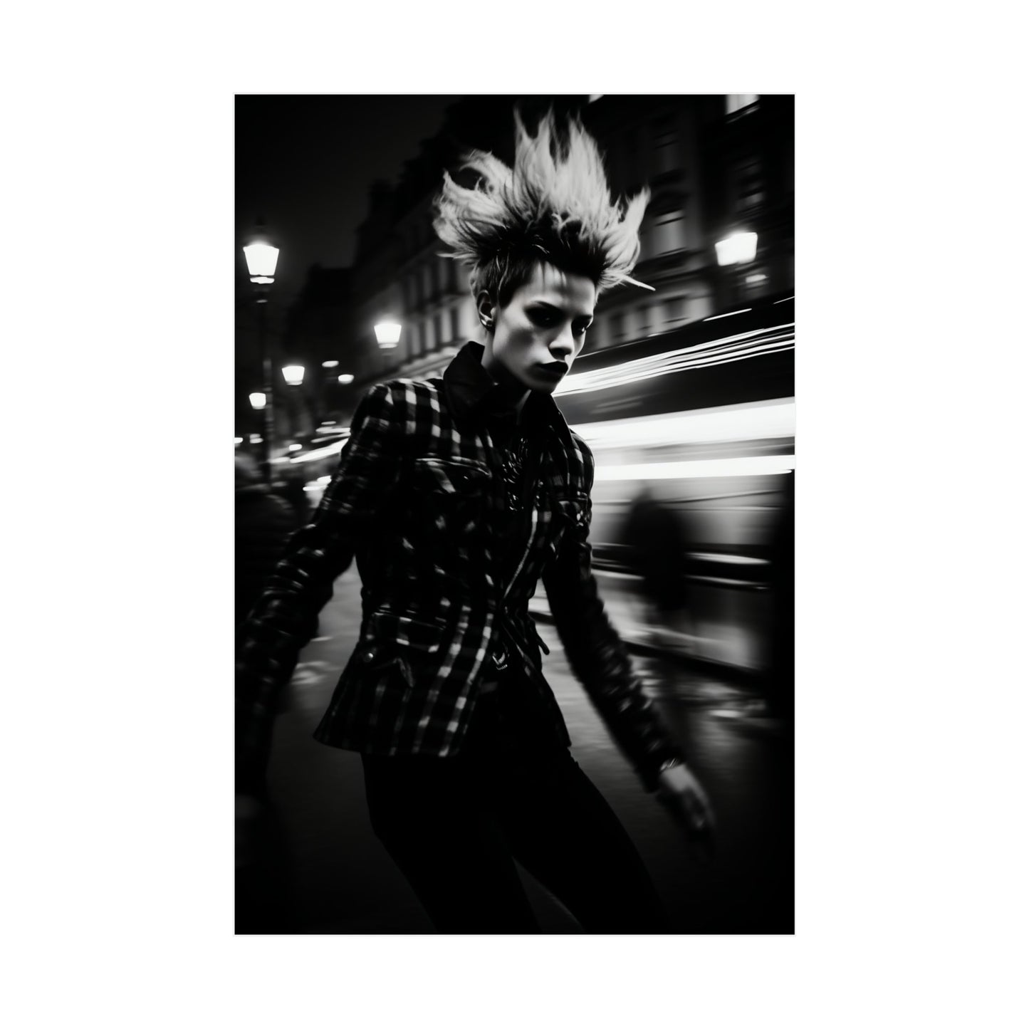 A man with a mohawk walking down the street
