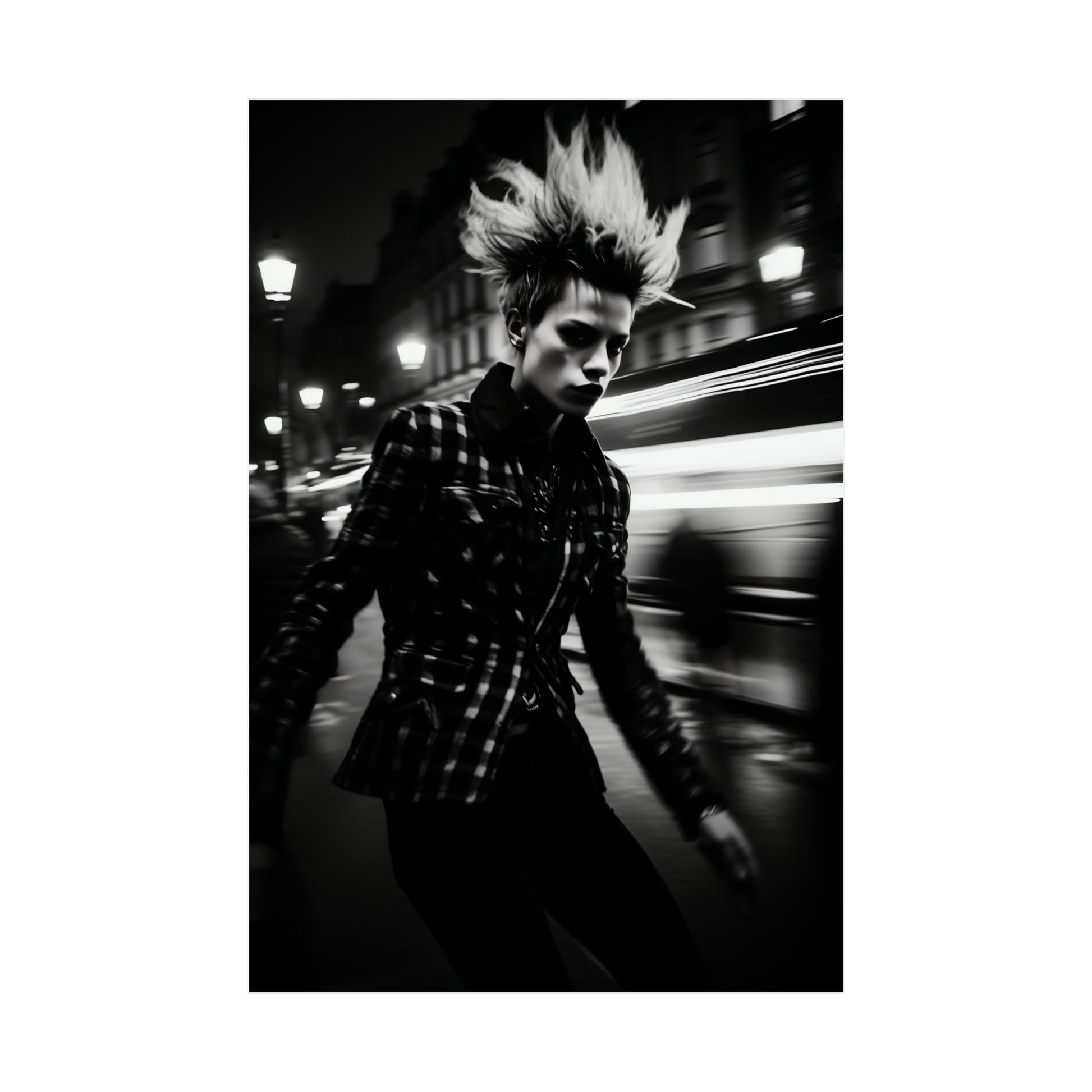 A man with a mohawk walking down the street