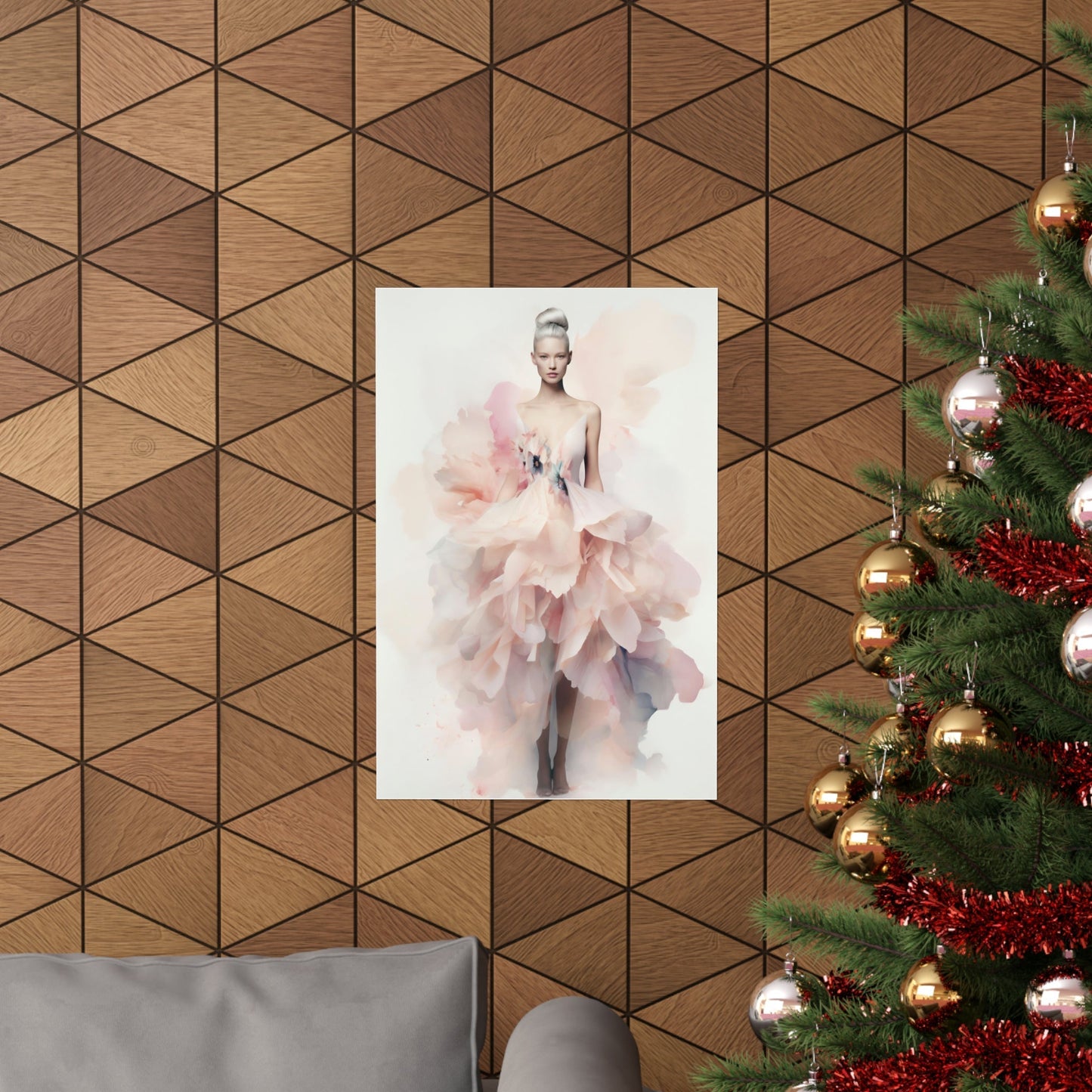Watercolor-style painting of a ballerina in a pink tutu dress.