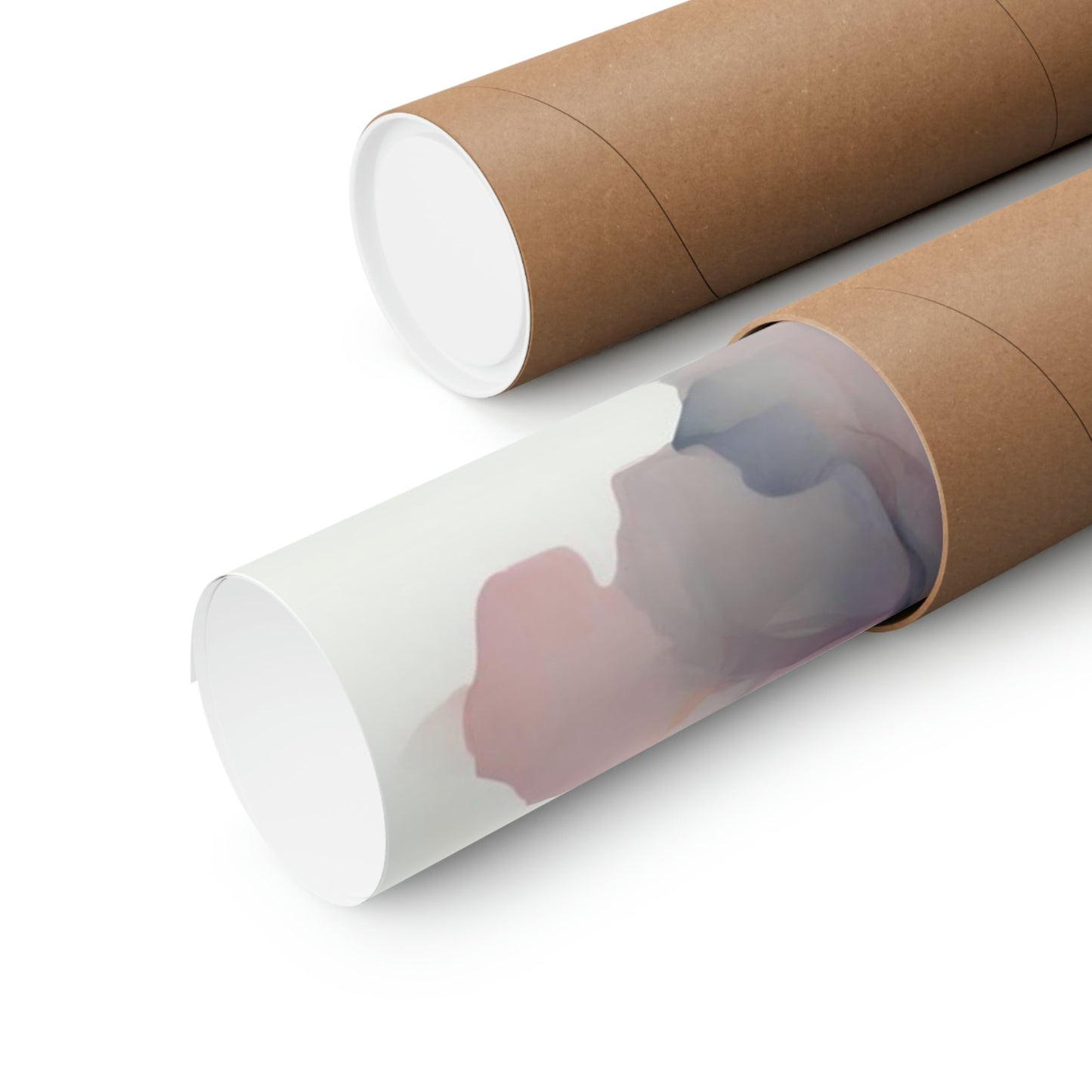Cardboard mailing tubes, one partially unrolled to reveal contents.