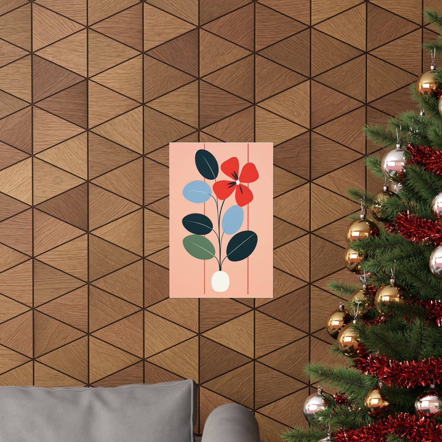 A christmas tree with red and green leaves