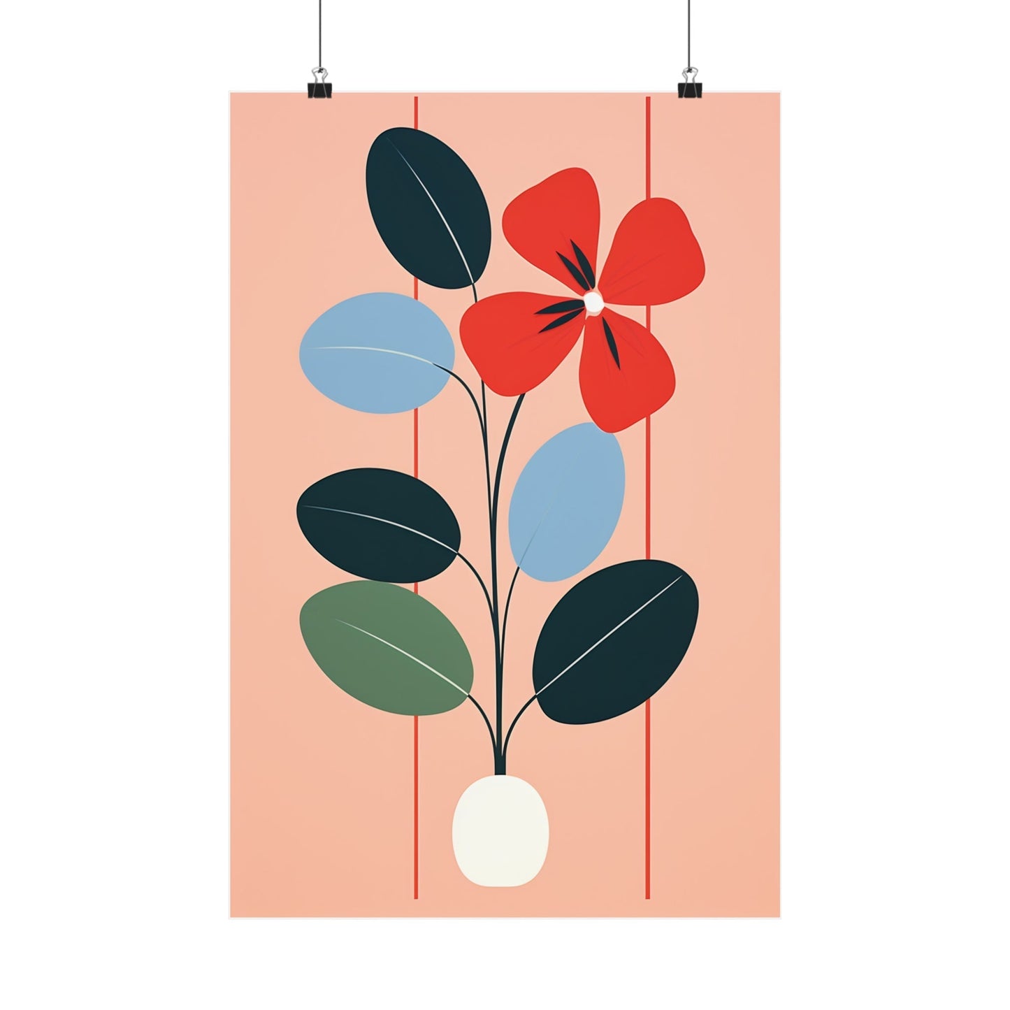 A poster with a flower in a vase