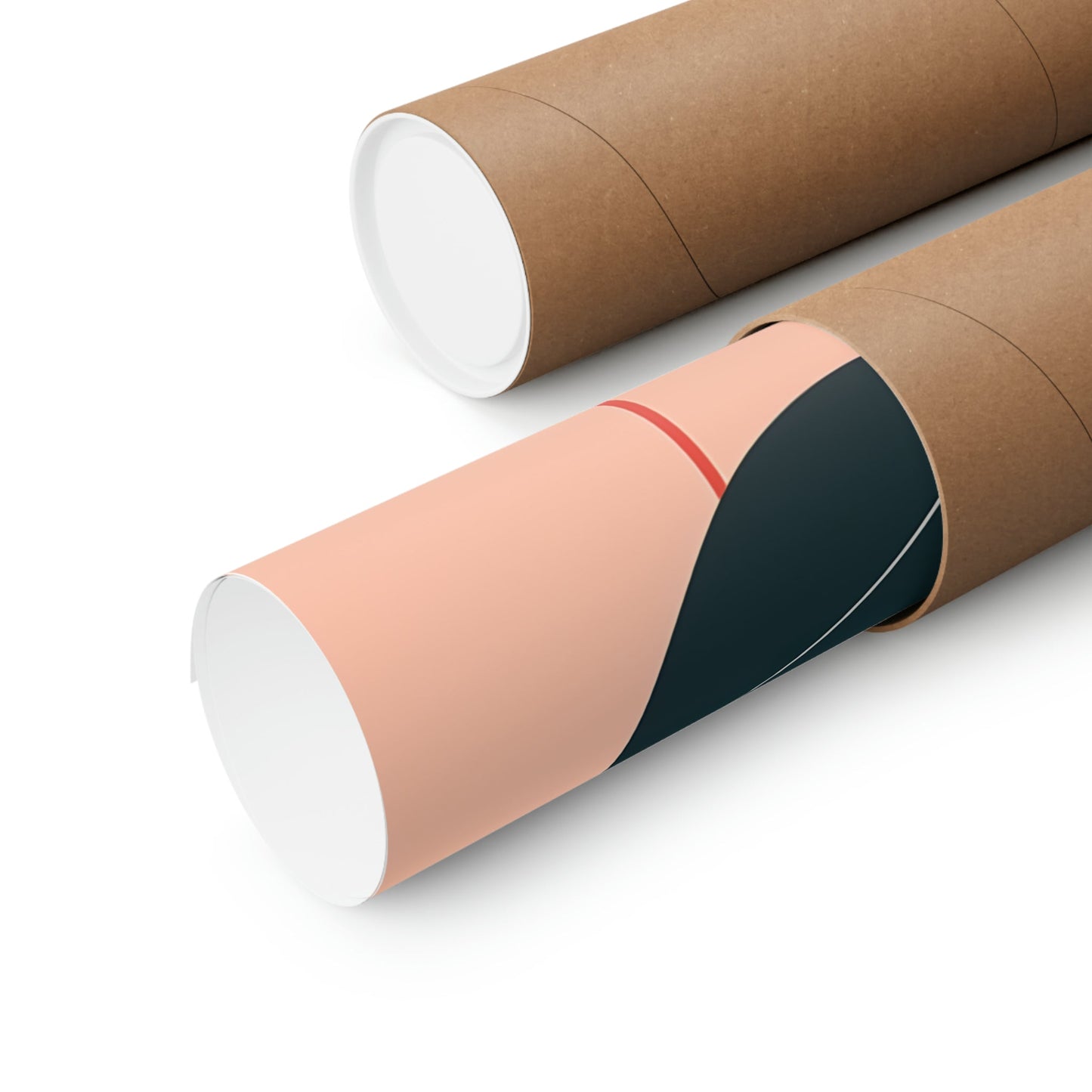 Two rolls of brown paper with a red stripe