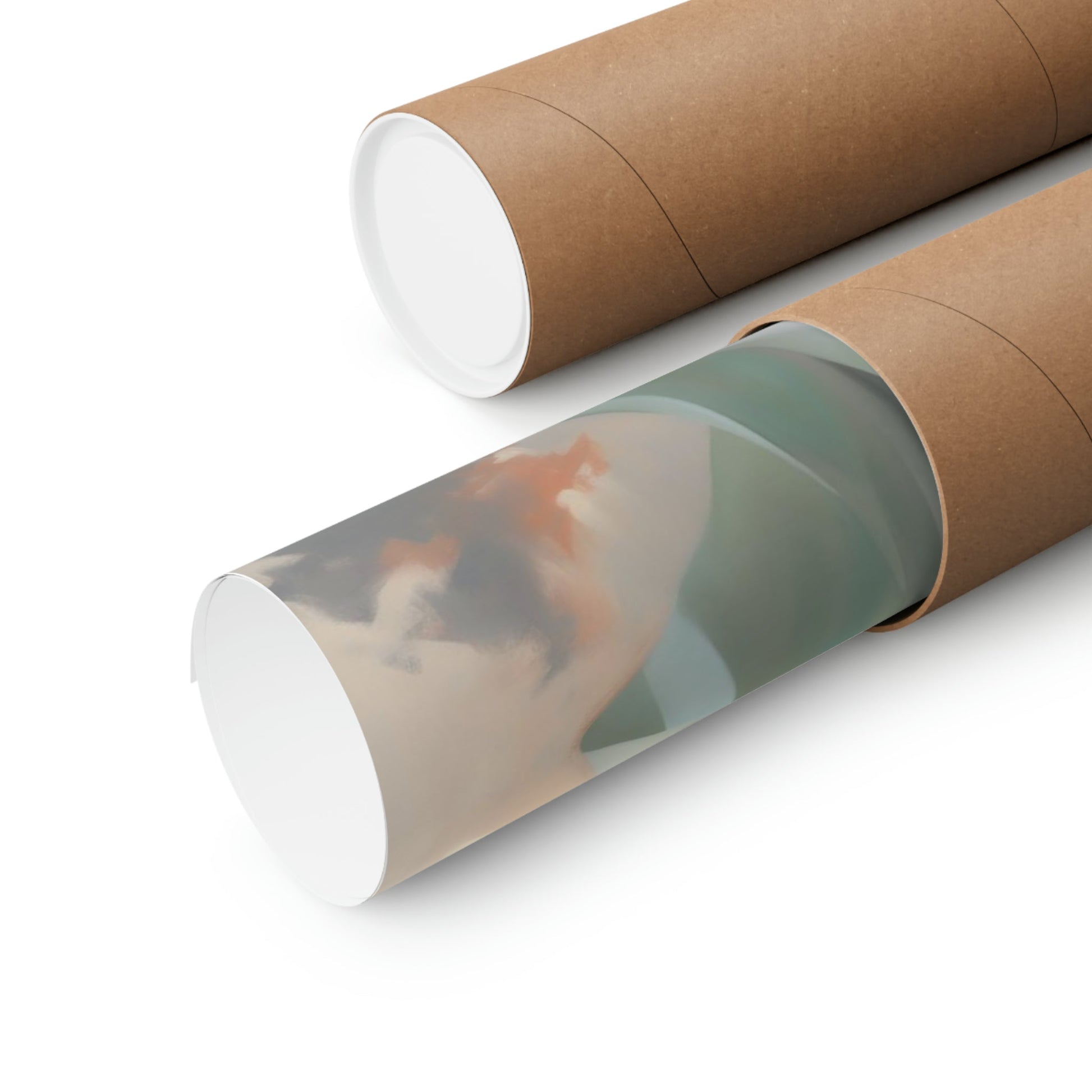 Cardboard mailing tubes, one with a camouflage pattern visible inside.