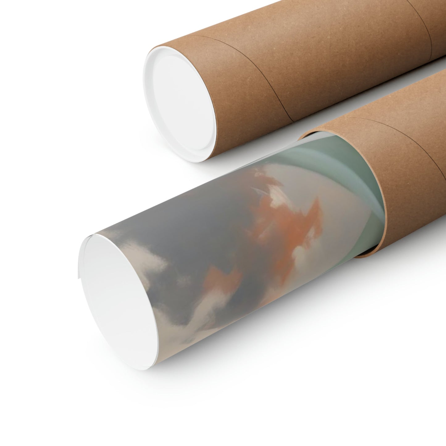 Cardboard mailing tube with a partially visible image of a fox inside.