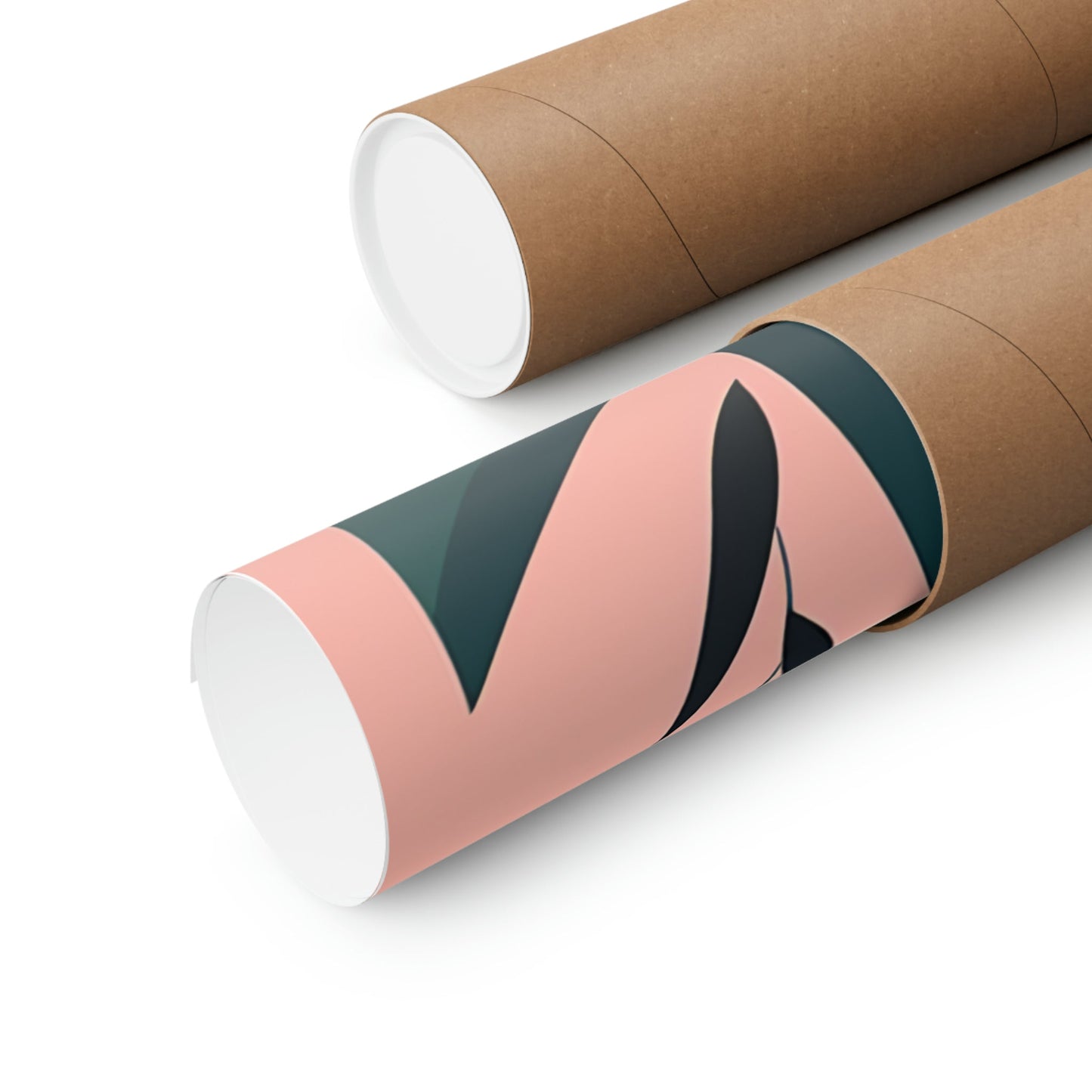 Two rolls of brown paper with pink and green designs