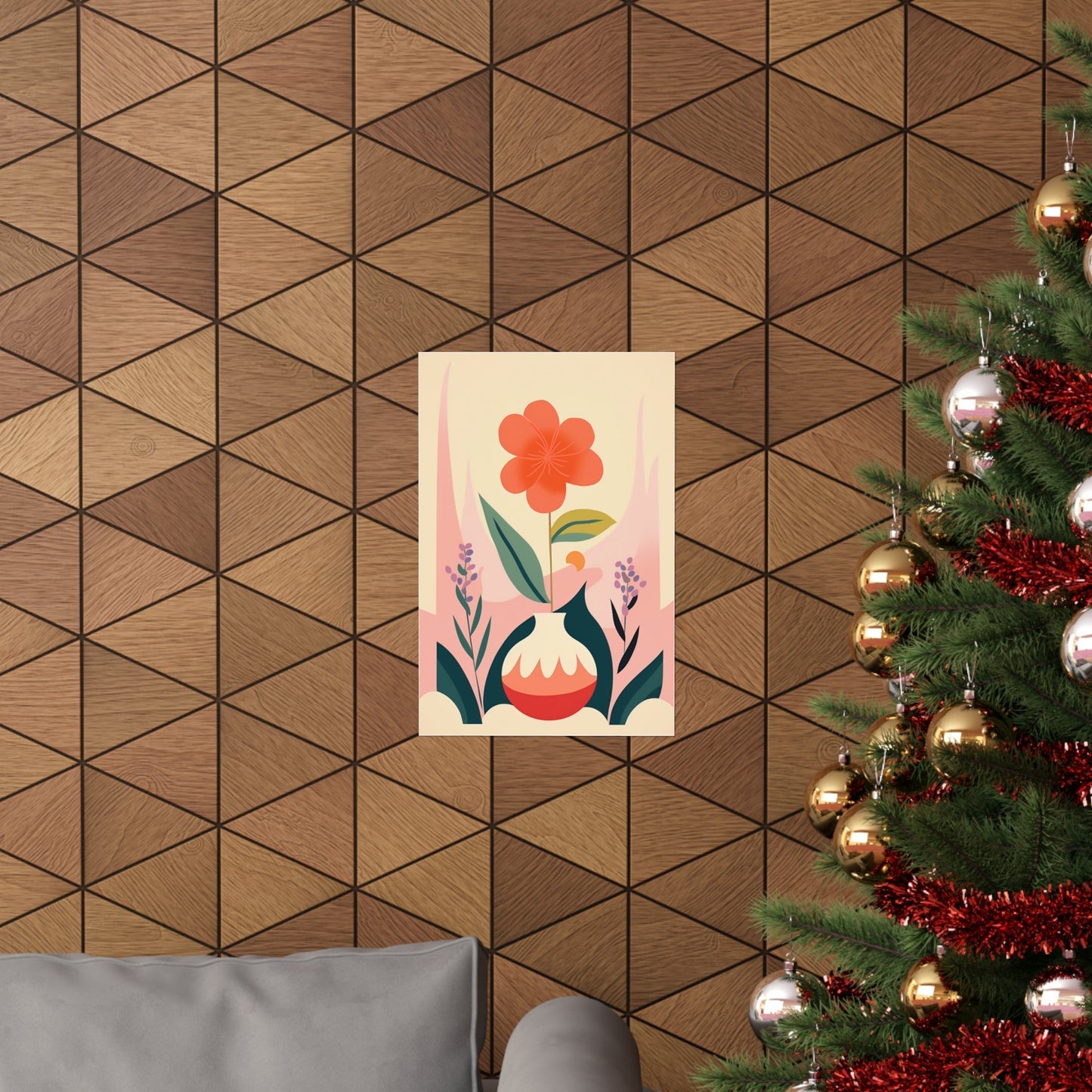 A christmas tree with a red and green flower