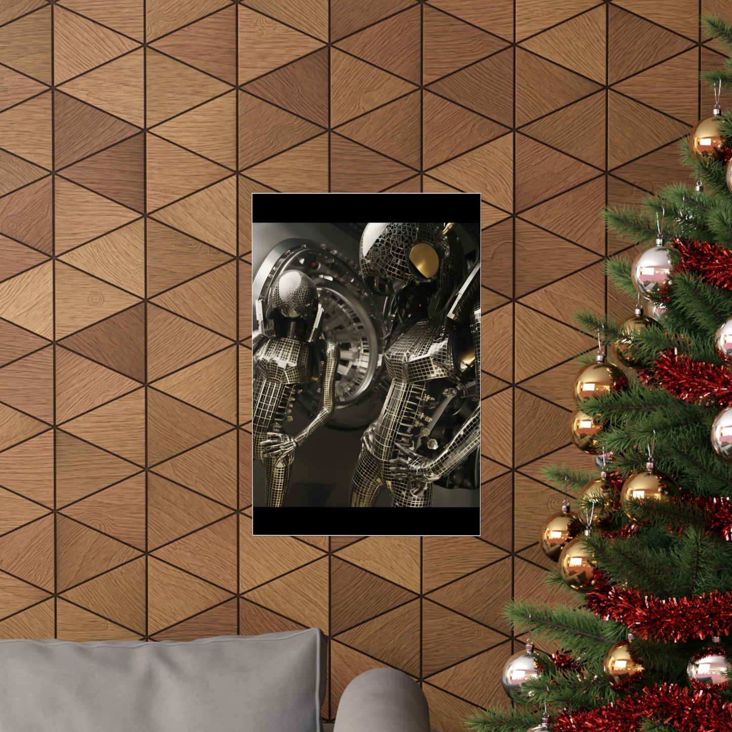 A christmas tree with a picture of a skeleton