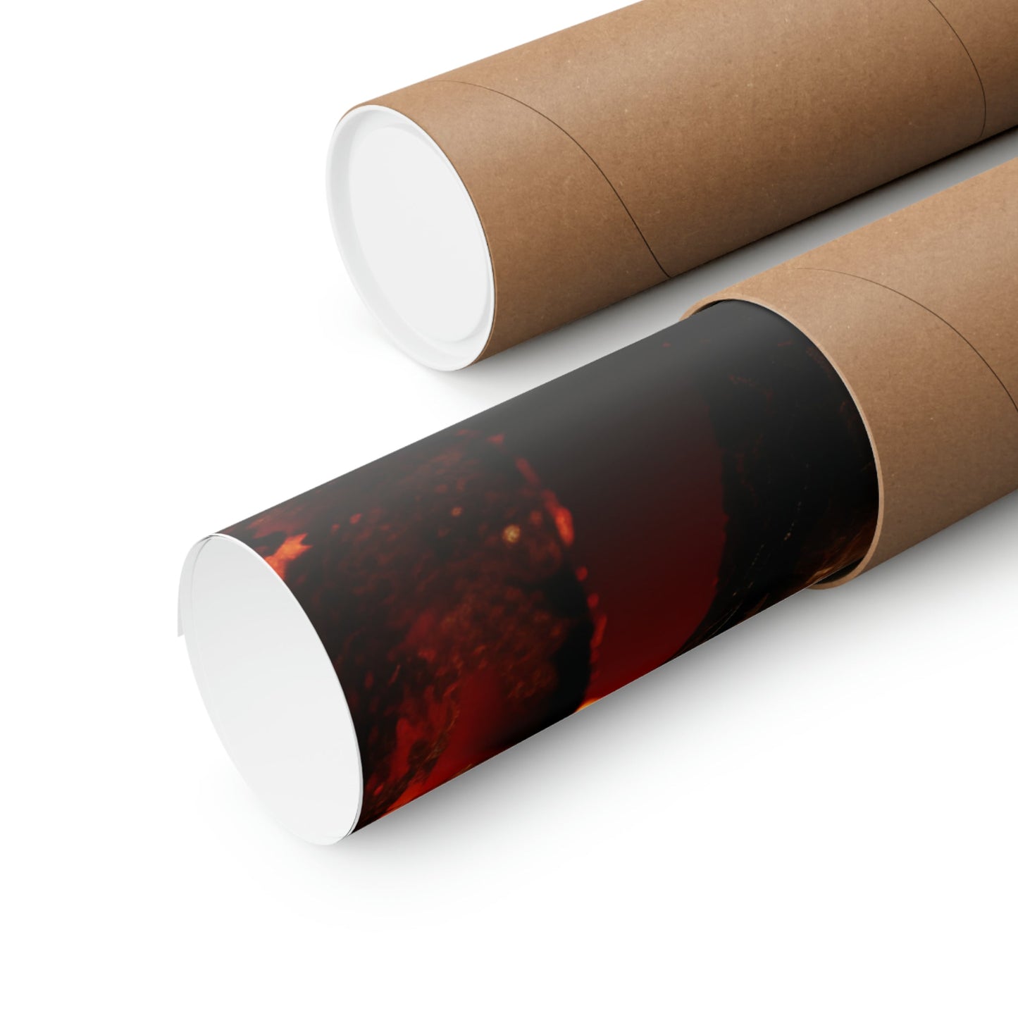Two rolls of brown paper with a red liquid inside