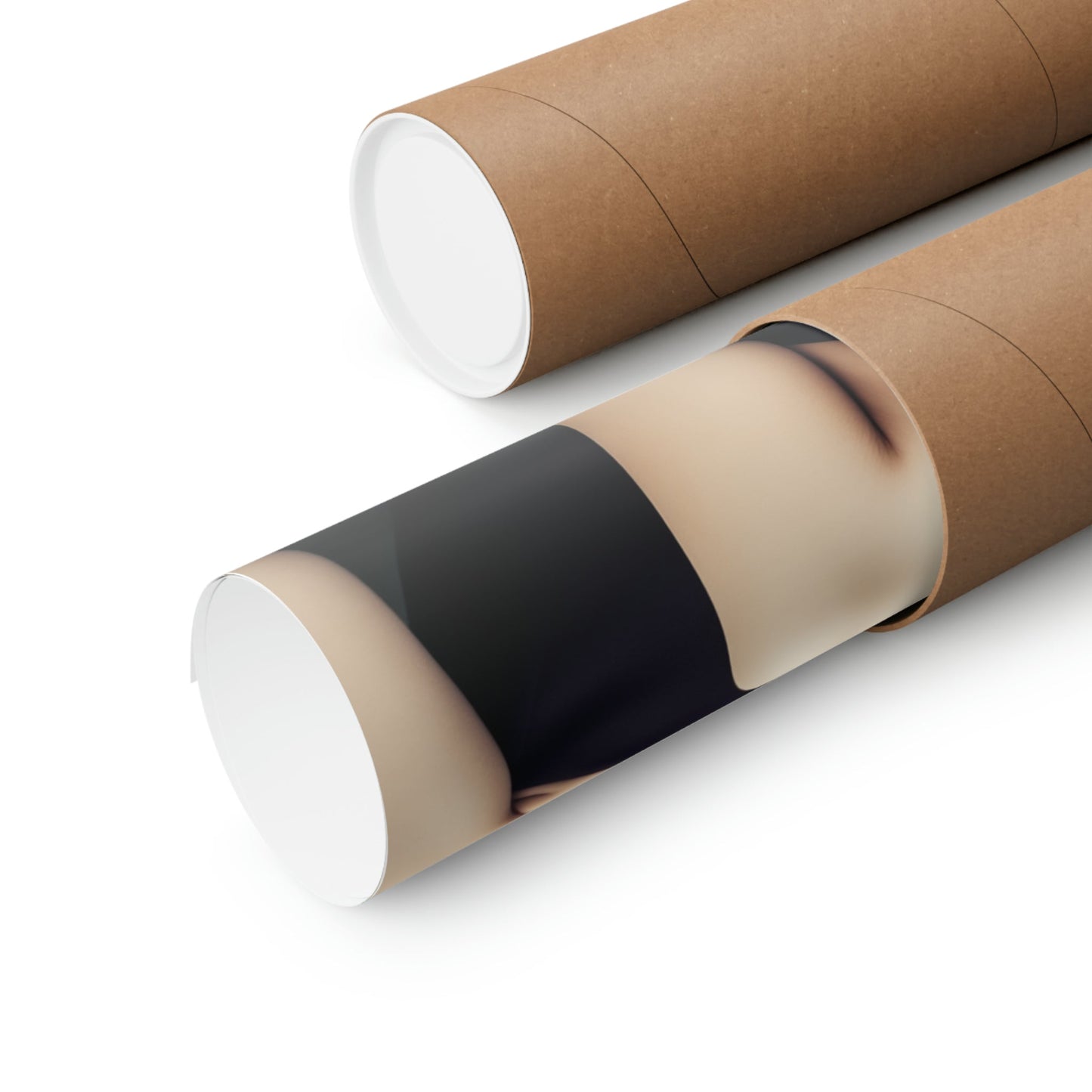 Two rolls of brown paper with black and white stripes