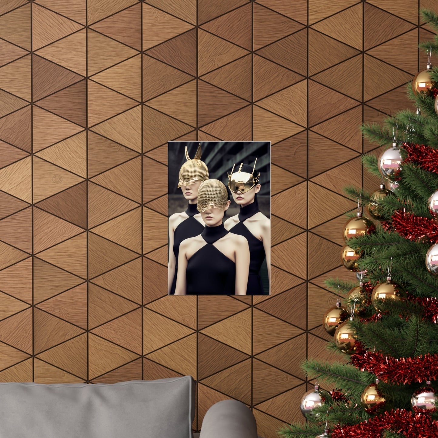 A christmas tree with a picture of a woman