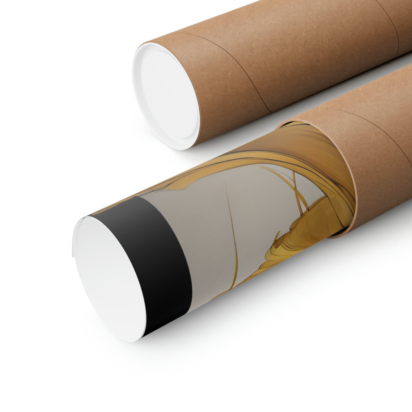 Two rolls of brown paper with black and white stripes