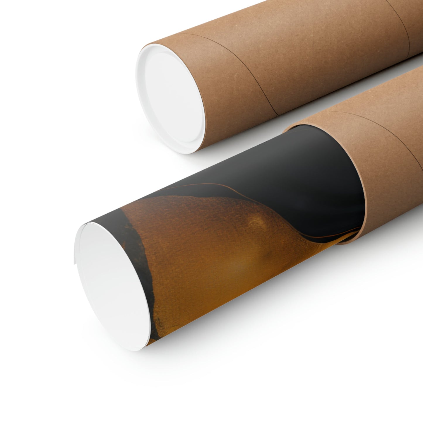 Cylindrical cardboard tubes, one partially opened to reveal a dark interior.