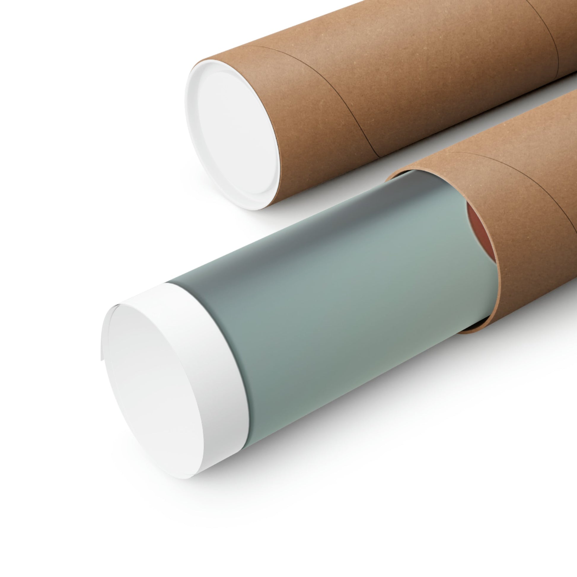 Two rolls of brown paper with a green and white stripe