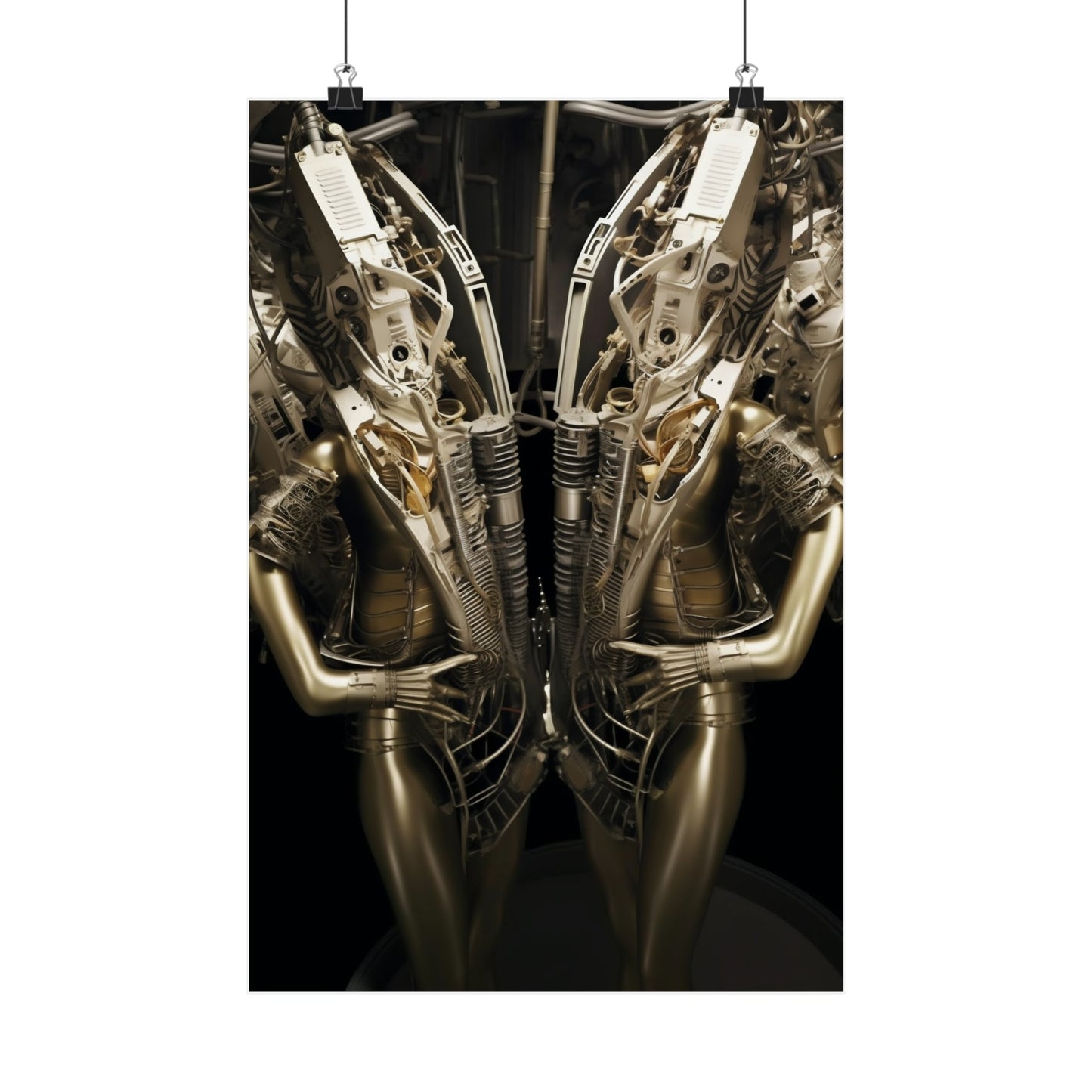 Intricate mechanical structure resembling a symmetrical engine or machinery component.