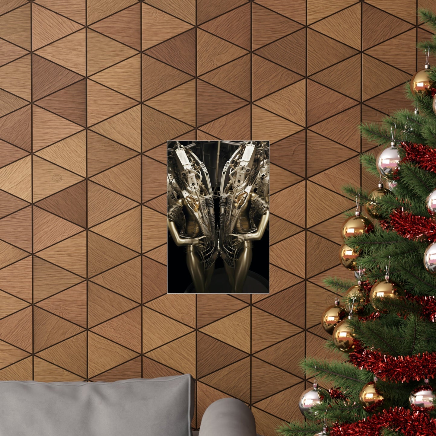A christmas tree with a picture of a woman