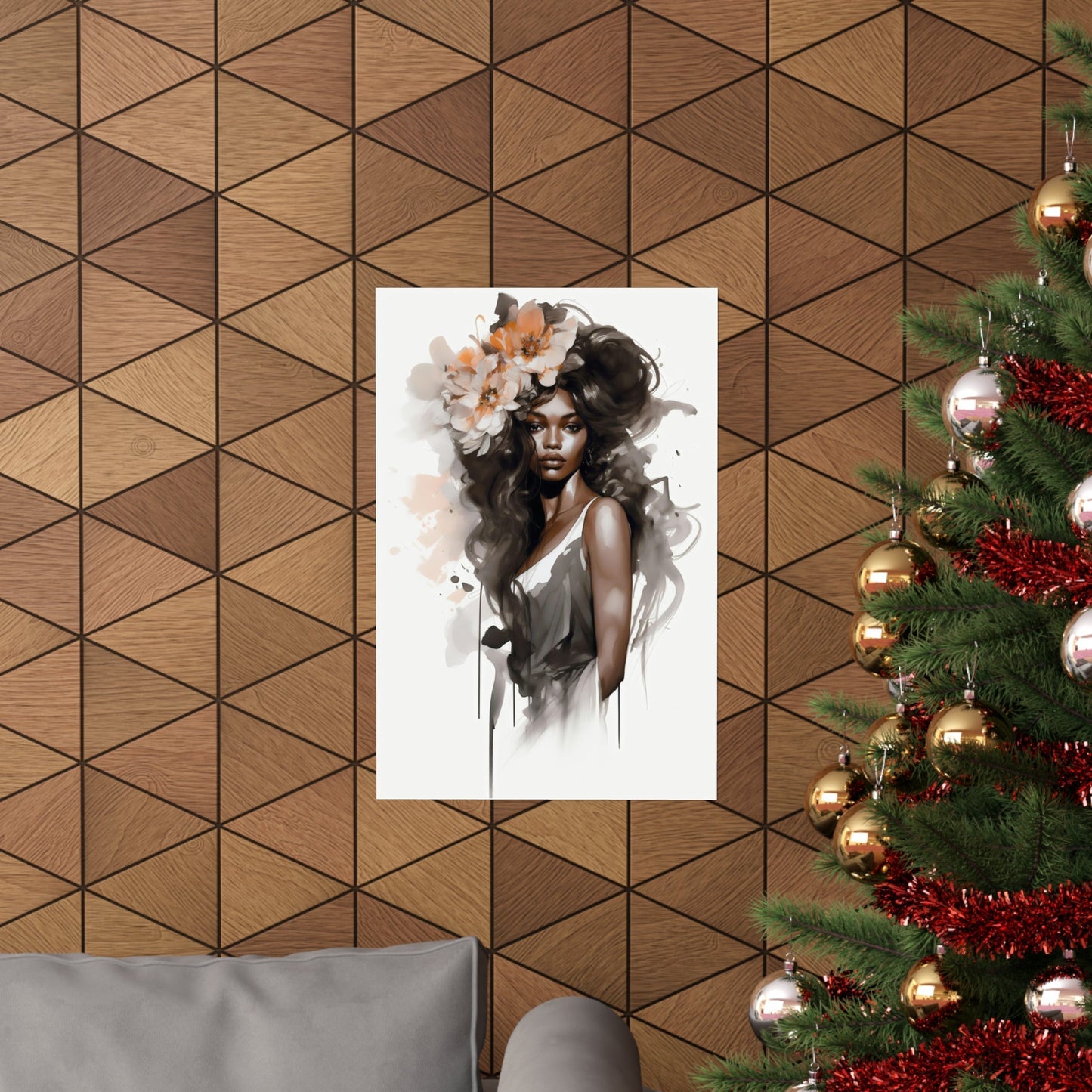 A christmas tree with a christmas tree in the background