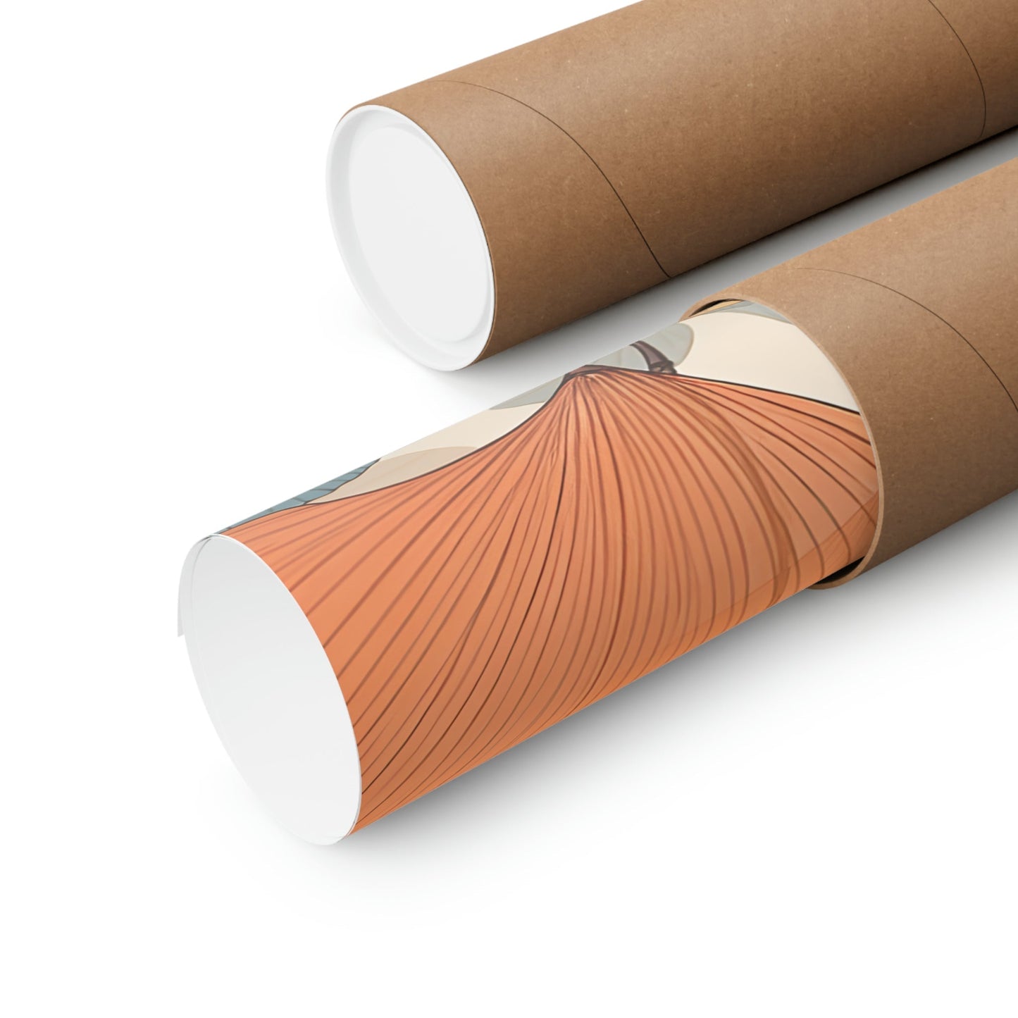 Two rolls of brown paper with a brown and white pattern