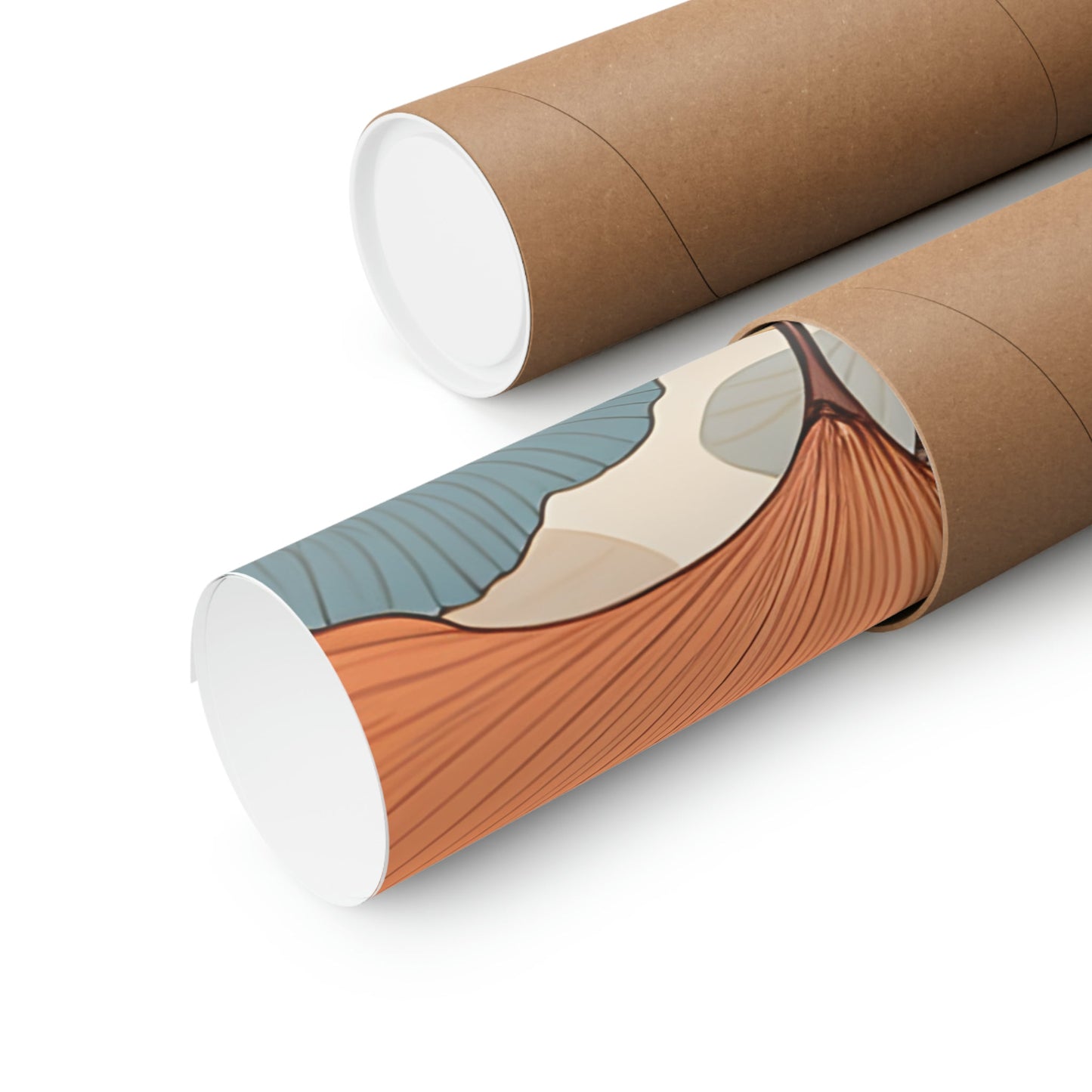 Two rolls of brown paper with a picture of a woman