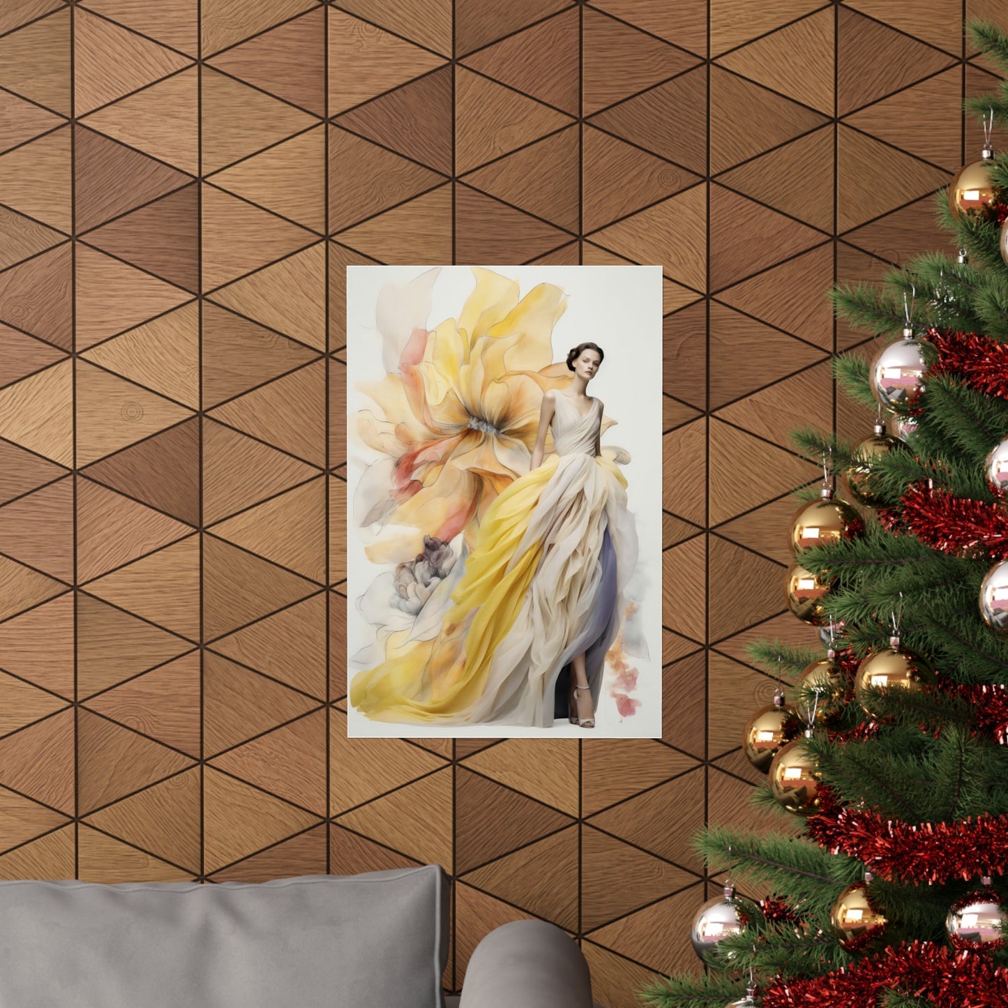 A christmas tree with a picture of a woman