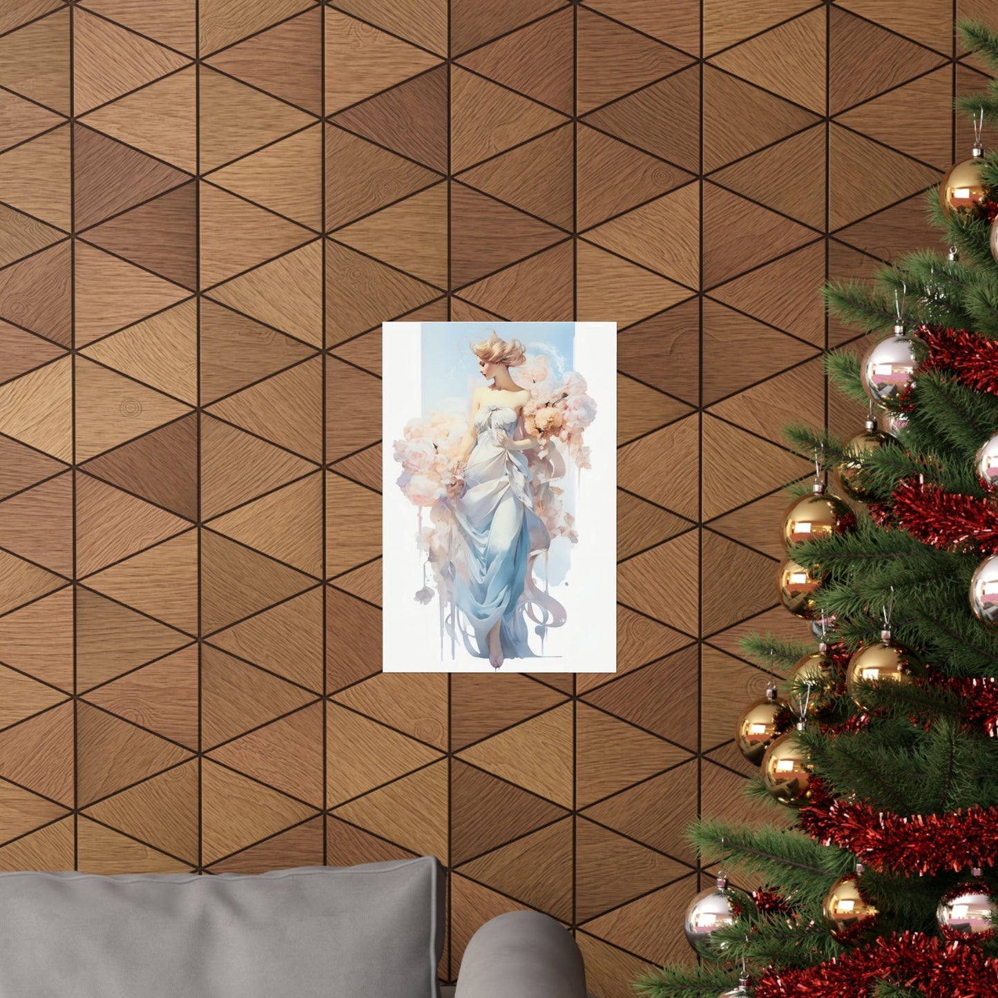 A christmas tree with a picture of a woman