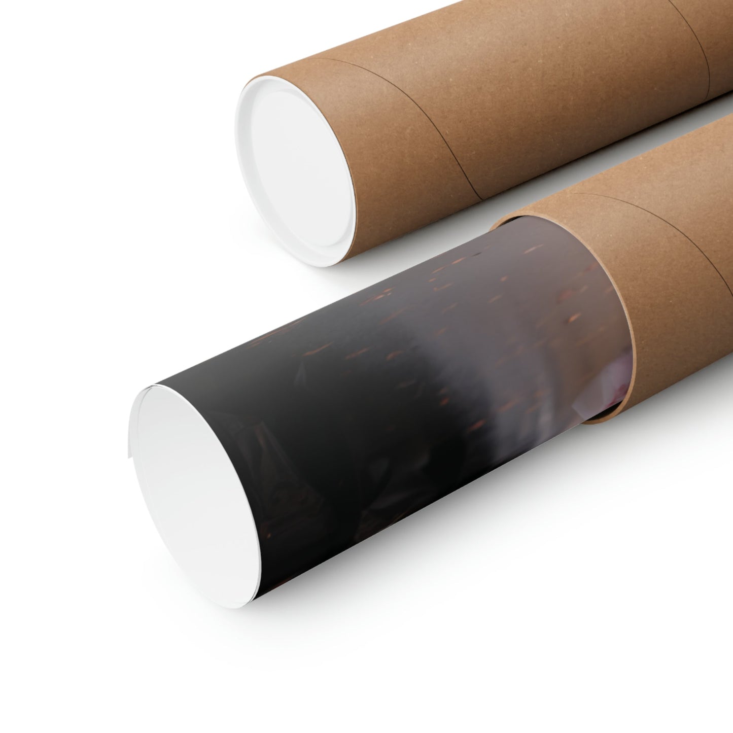 Cylindrical tubes or mailing tubes, one with a black section visible.