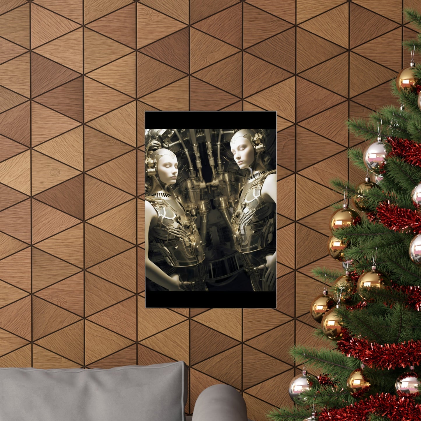 A christmas tree with a picture of a woman