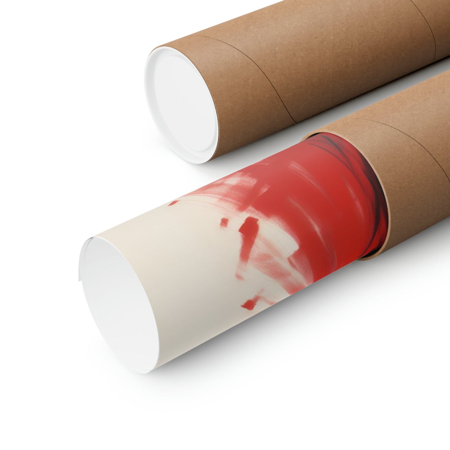 Two rolls of toilet paper with a red and white design
