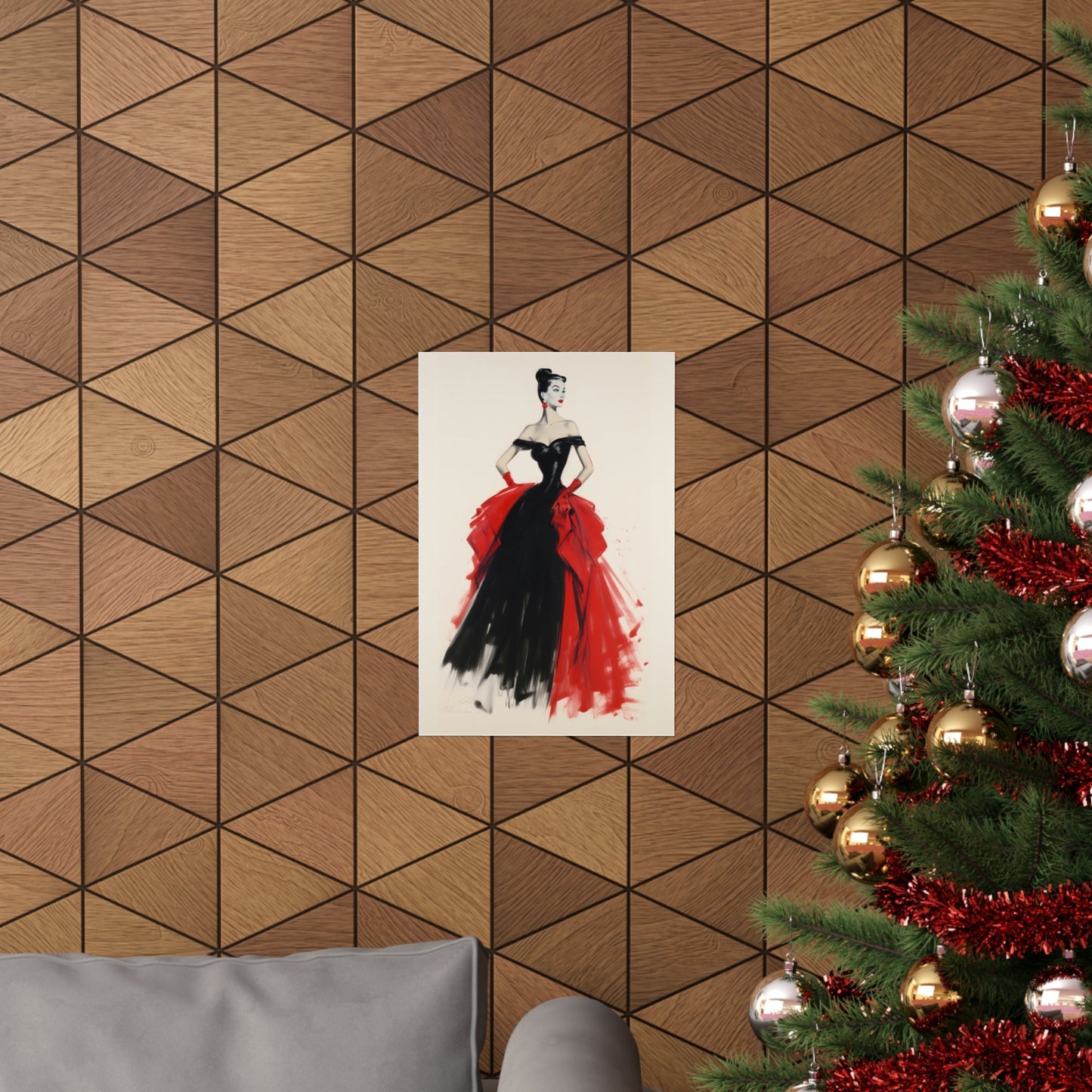 A christmas tree with a red dress on it