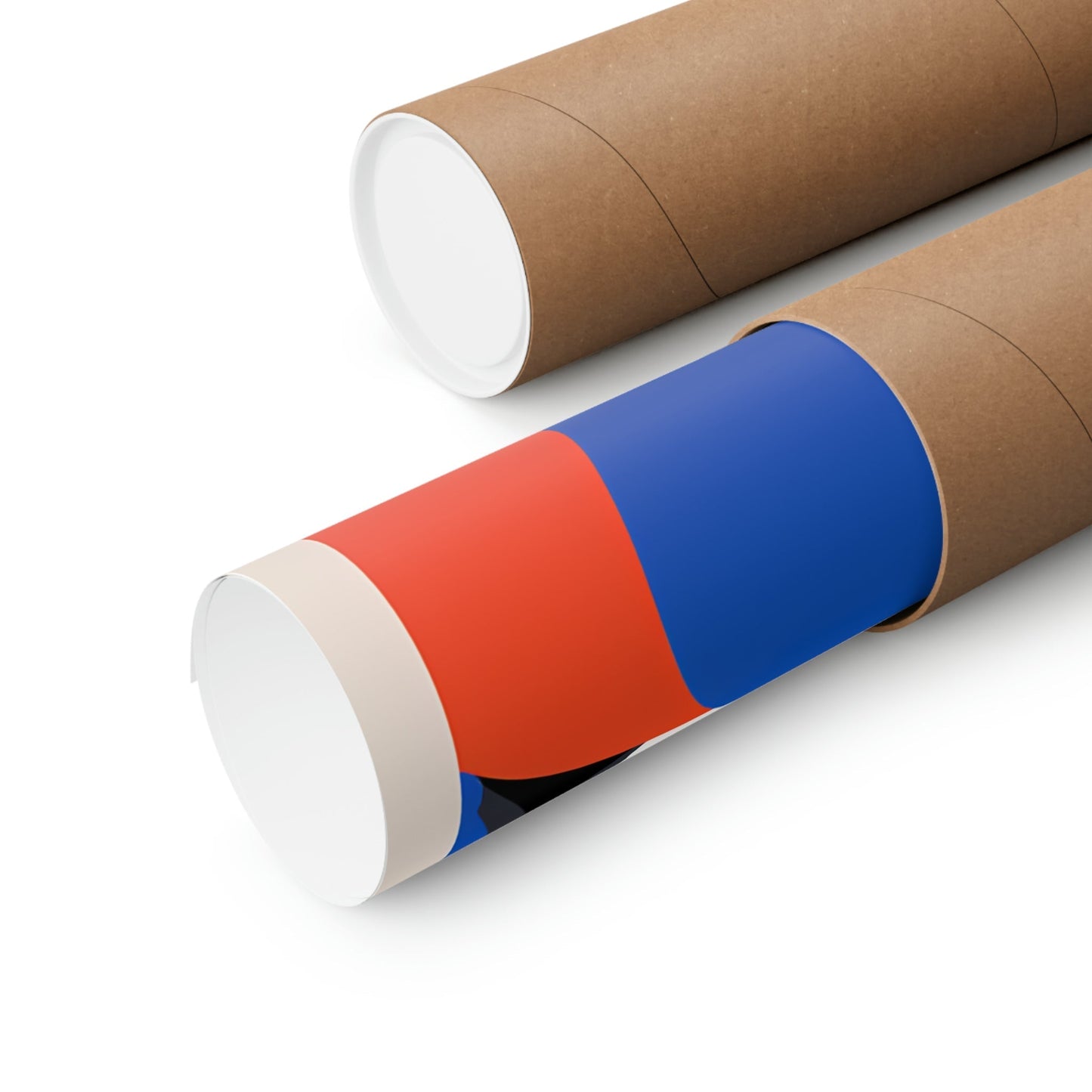 Two rolls of toilet paper with a red and blue stripe