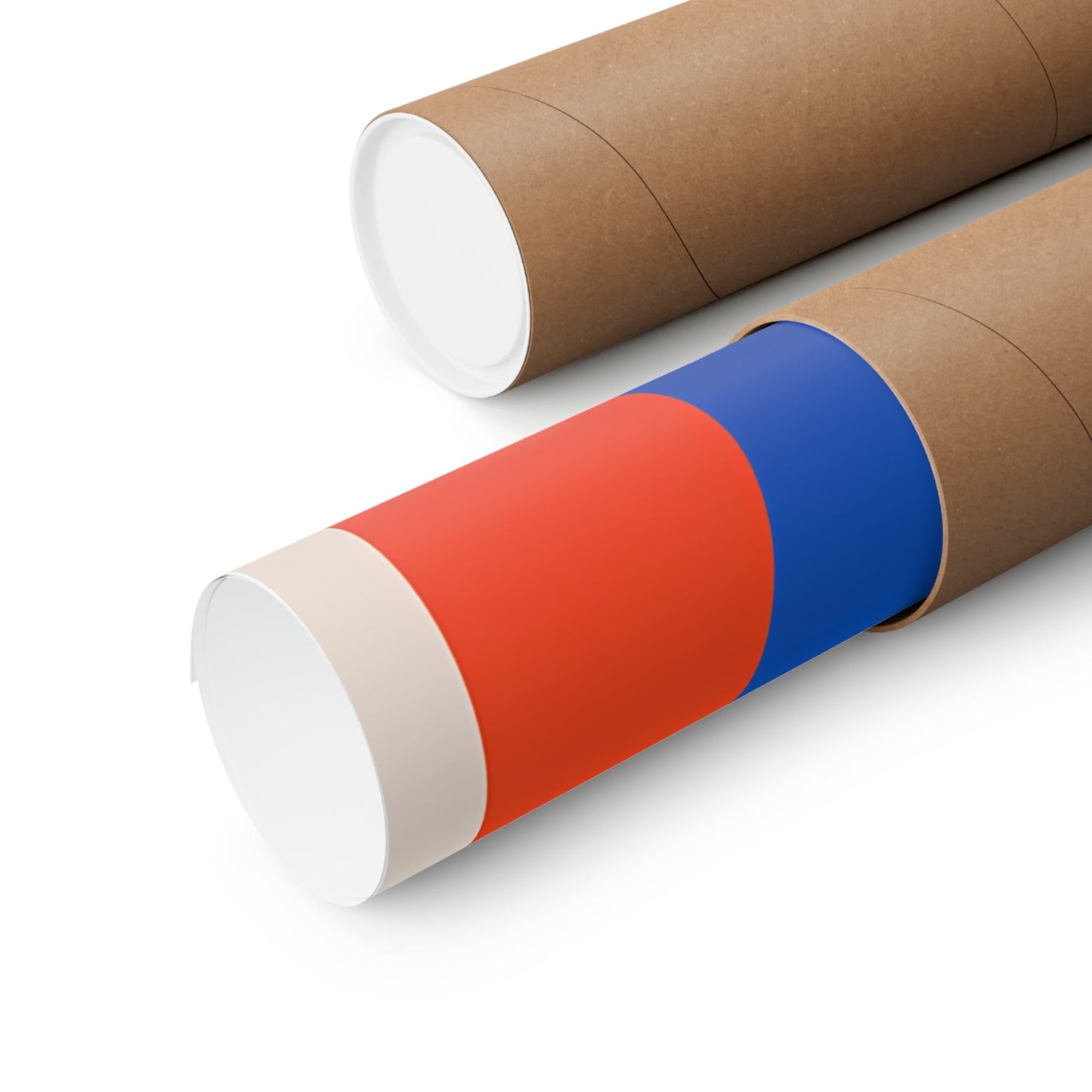 Two rolls of toilet paper with a red and blue stripe