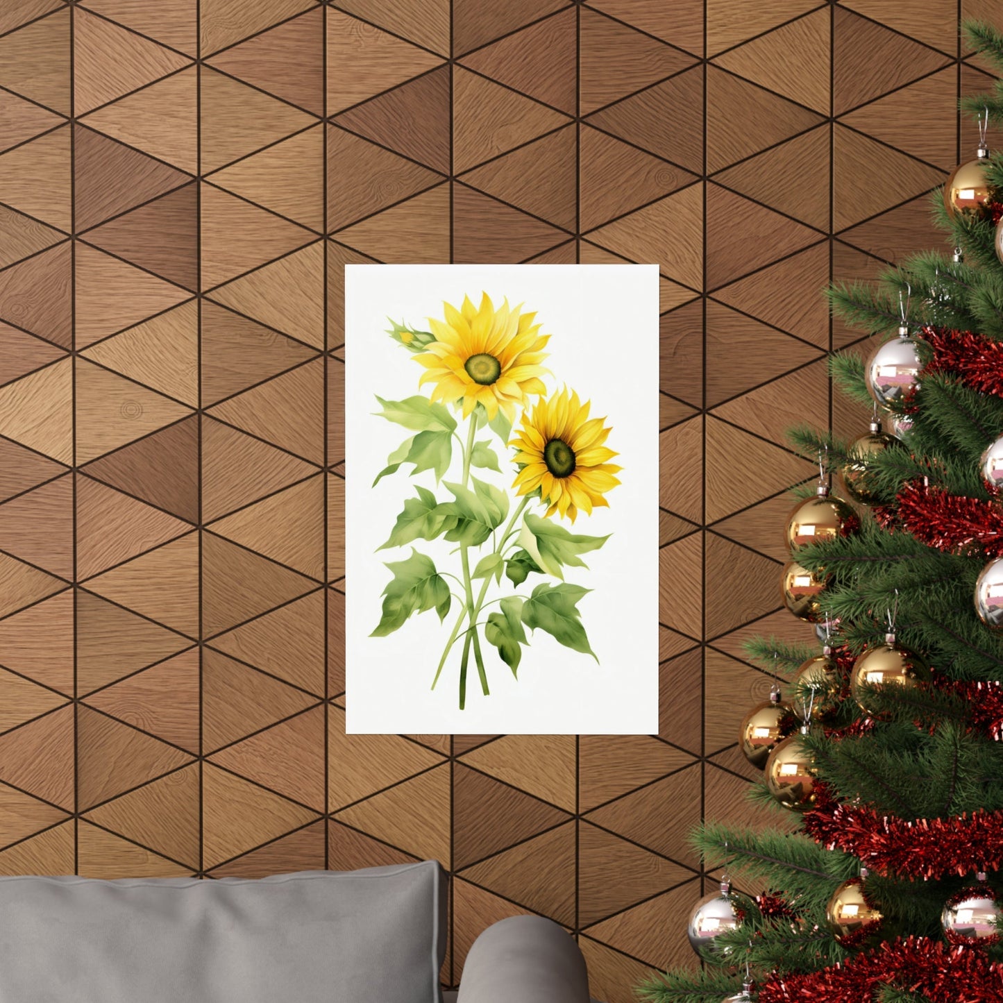 A christmas tree with a sunflower on it