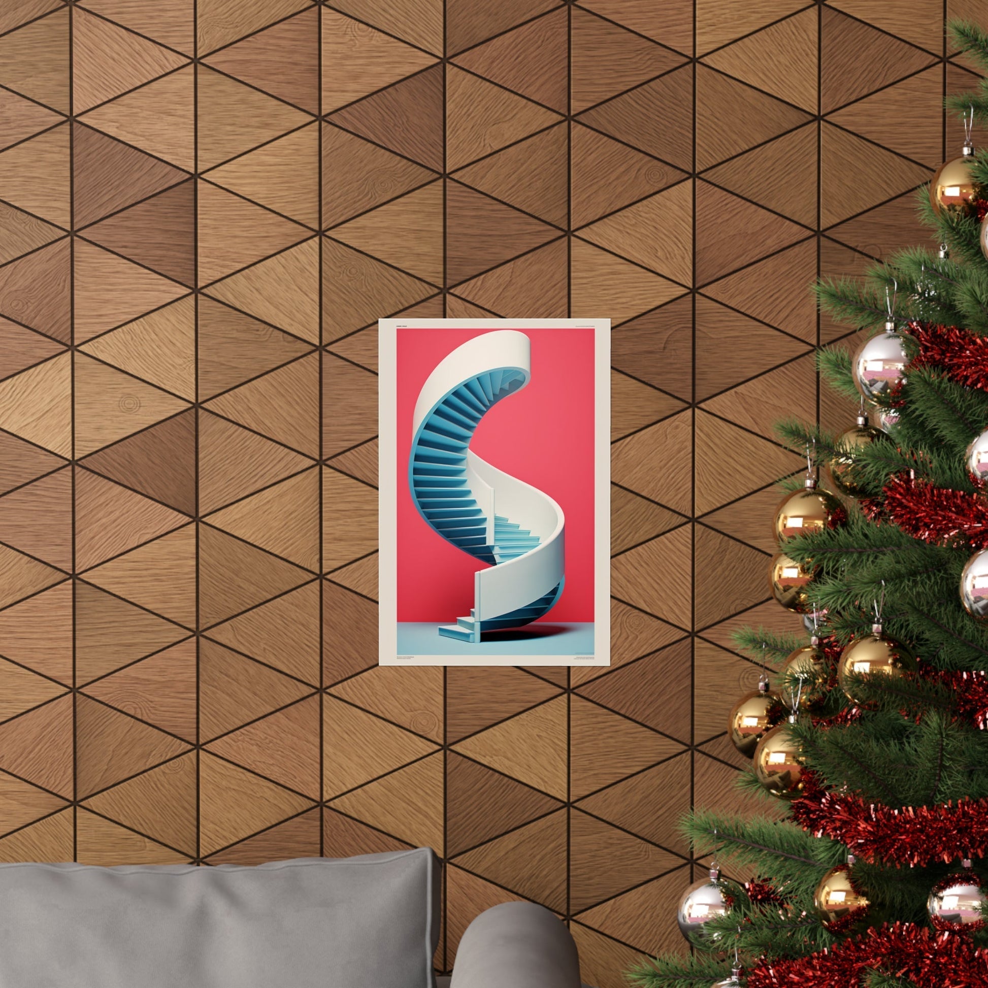 A christmas tree with a red and white christmas tree