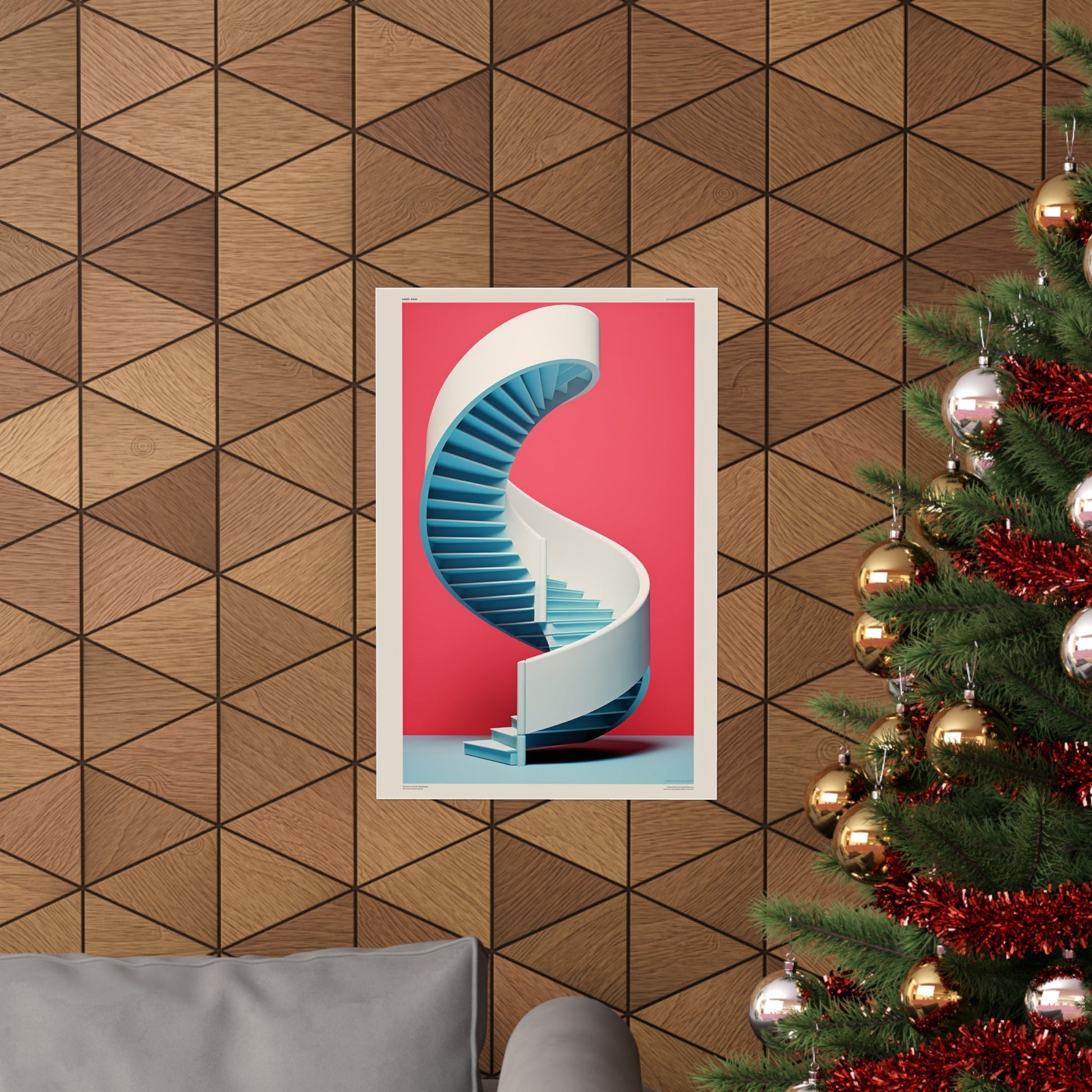 A christmas tree with a red and white background