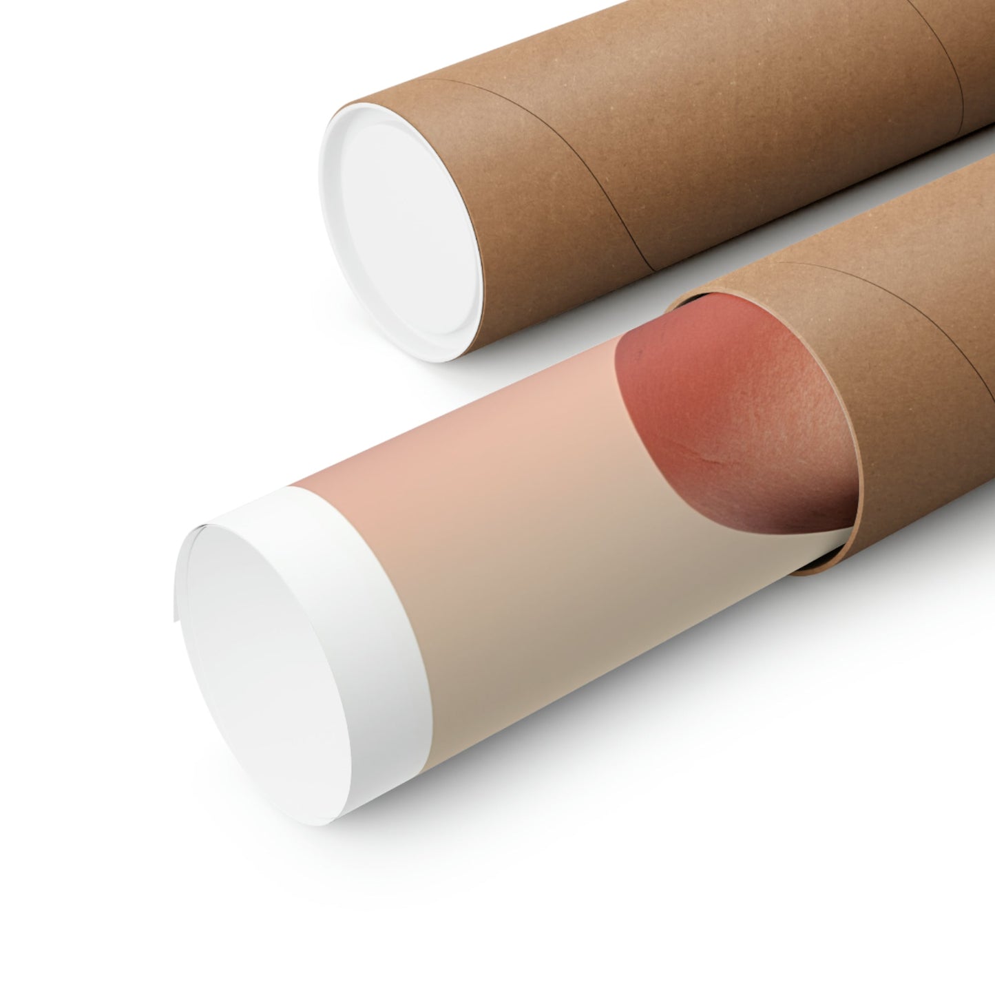 Two empty brown paper tubes with a red lip