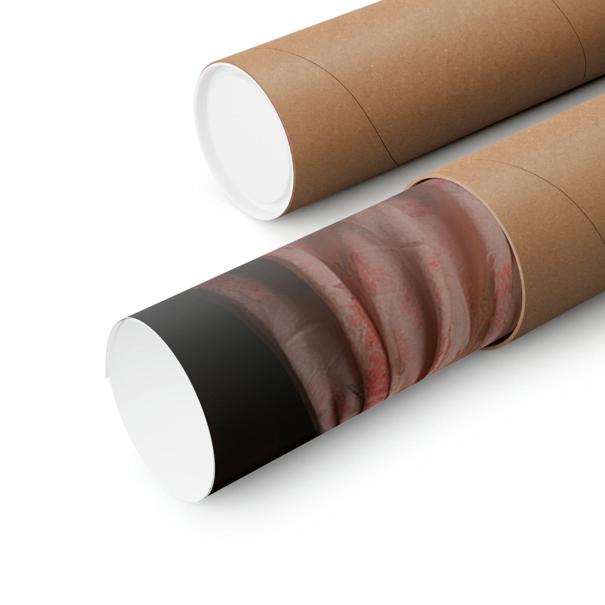 Cylindrical tubes or rolls with different skin tone patterns printed on their surfaces.