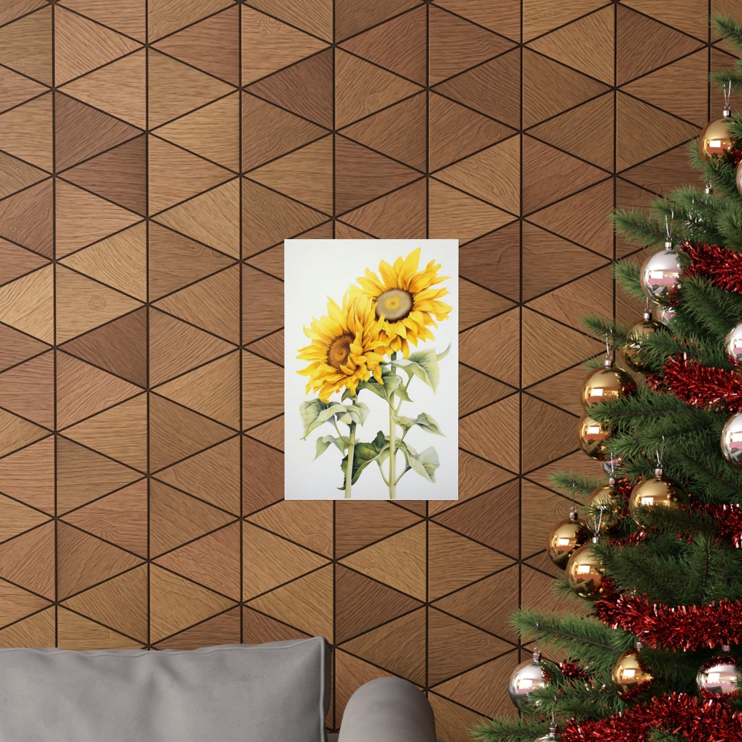 A christmas tree with a sunflower on it