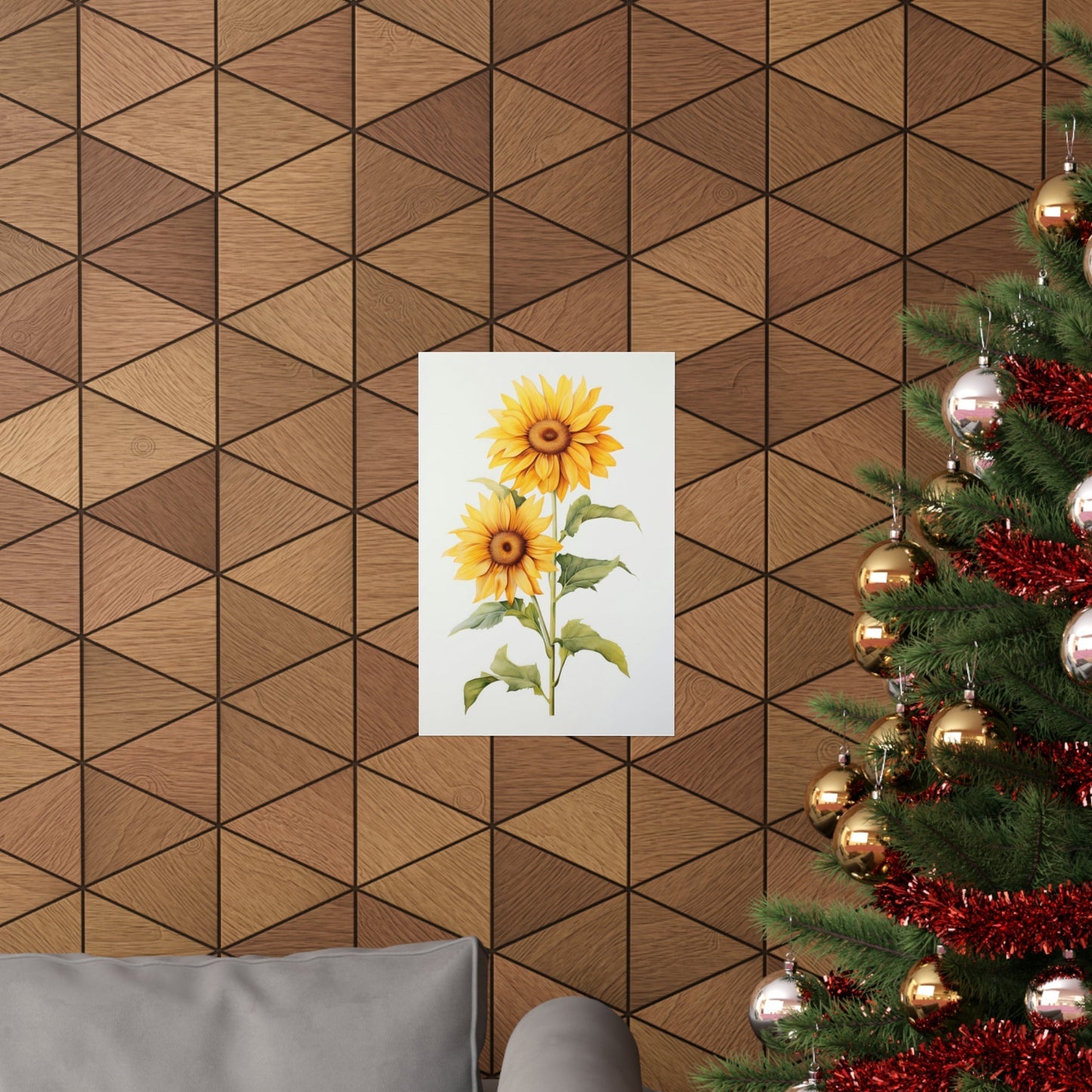 A christmas tree with a sunflower on it