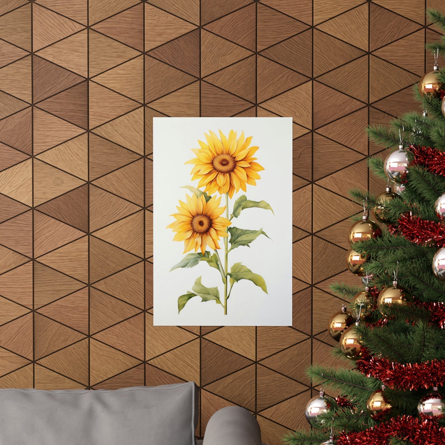 A christmas tree with a sunflower on it