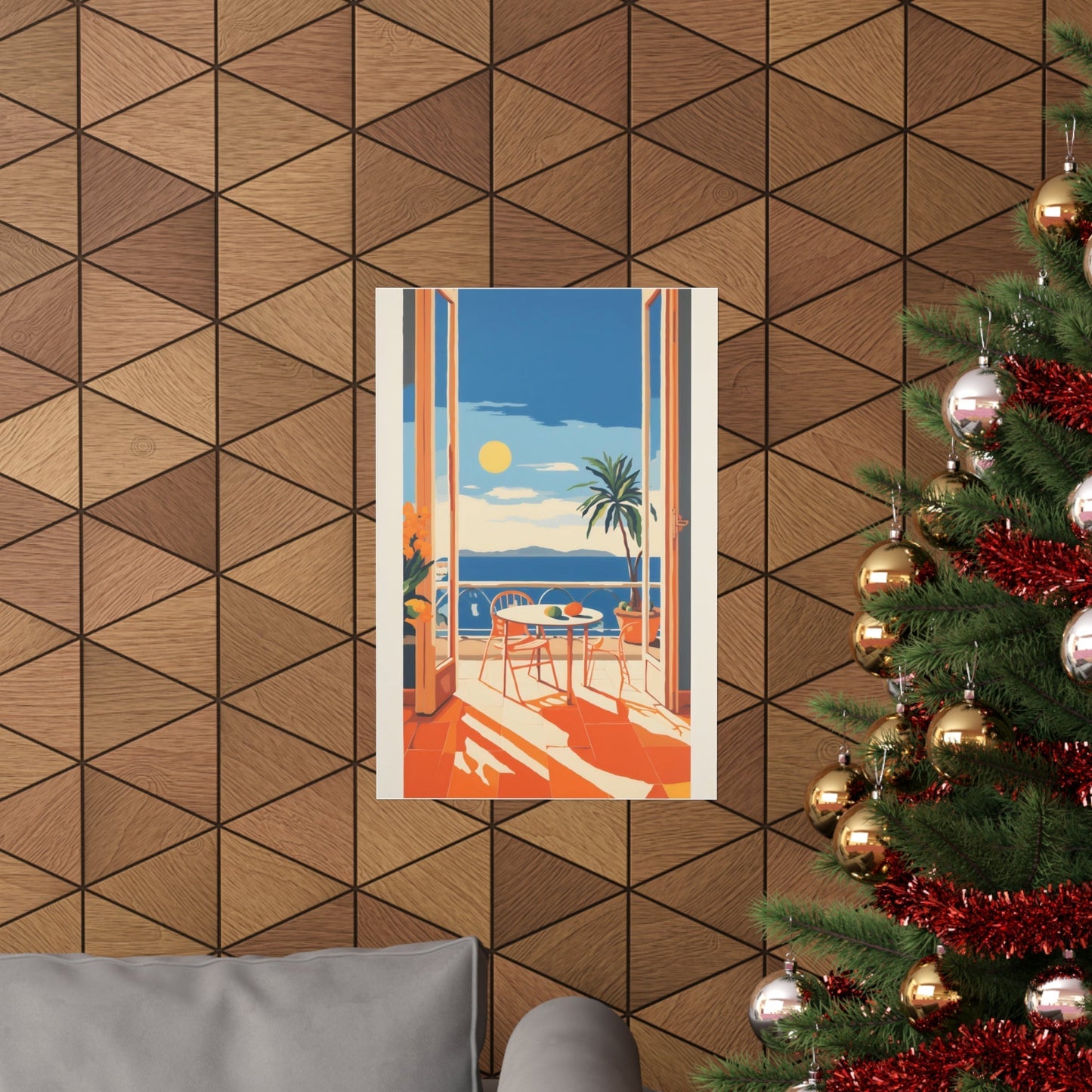 A christmas tree with a christmas tree in the background