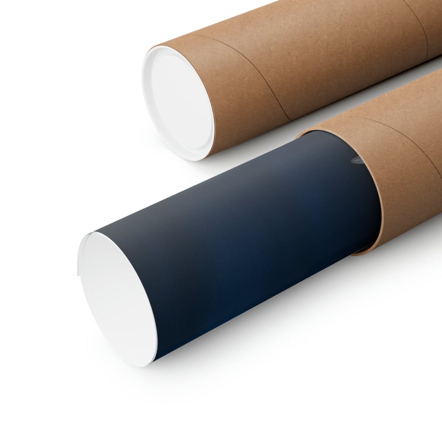 Cylindrical tubes or rolls, one with a black center section and both with brown ends.