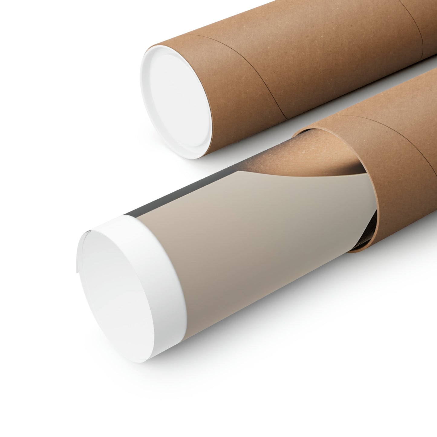 Two rolls of brown paper with a white paper tube